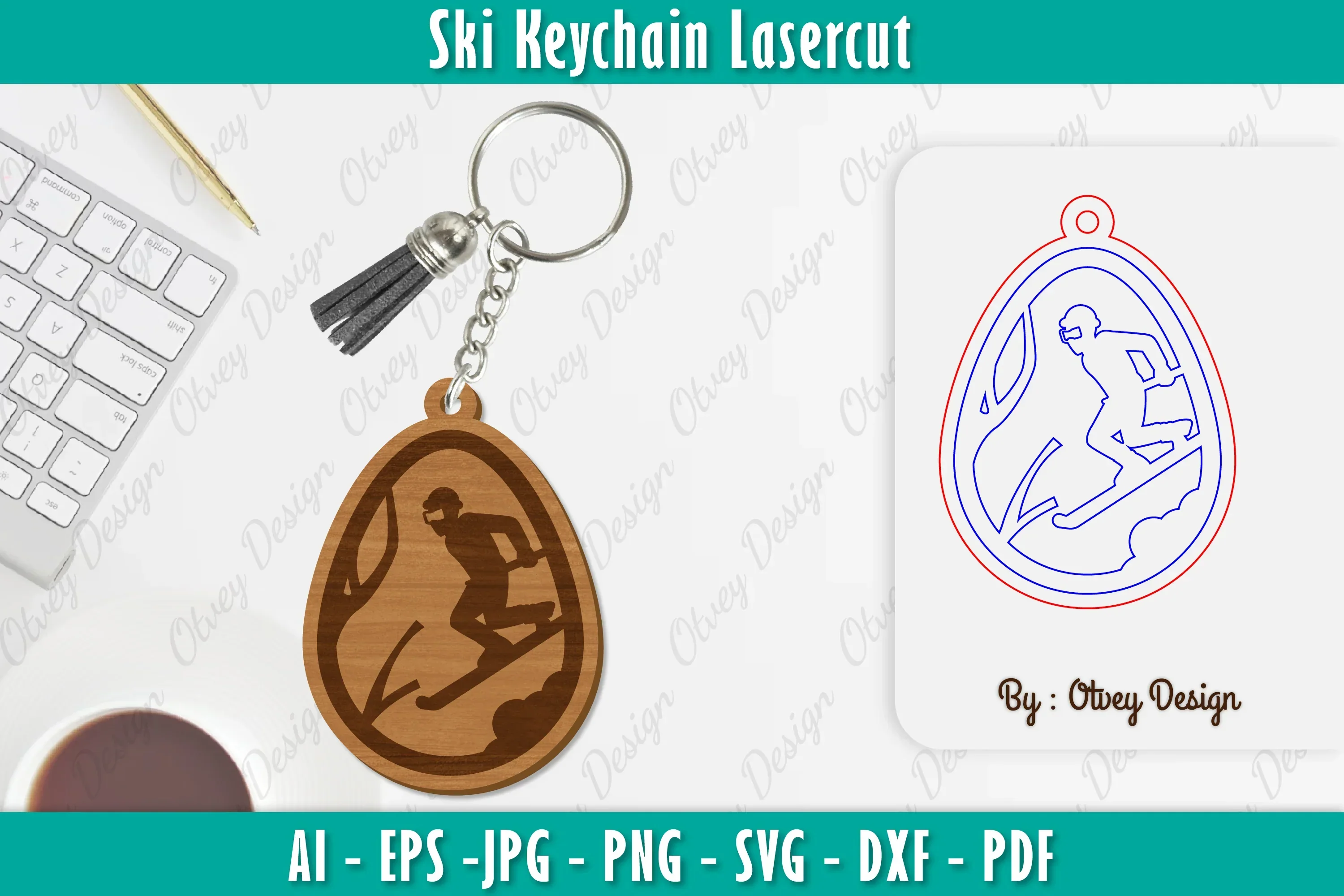 Ski Keychain Lasercut SVG Bundle