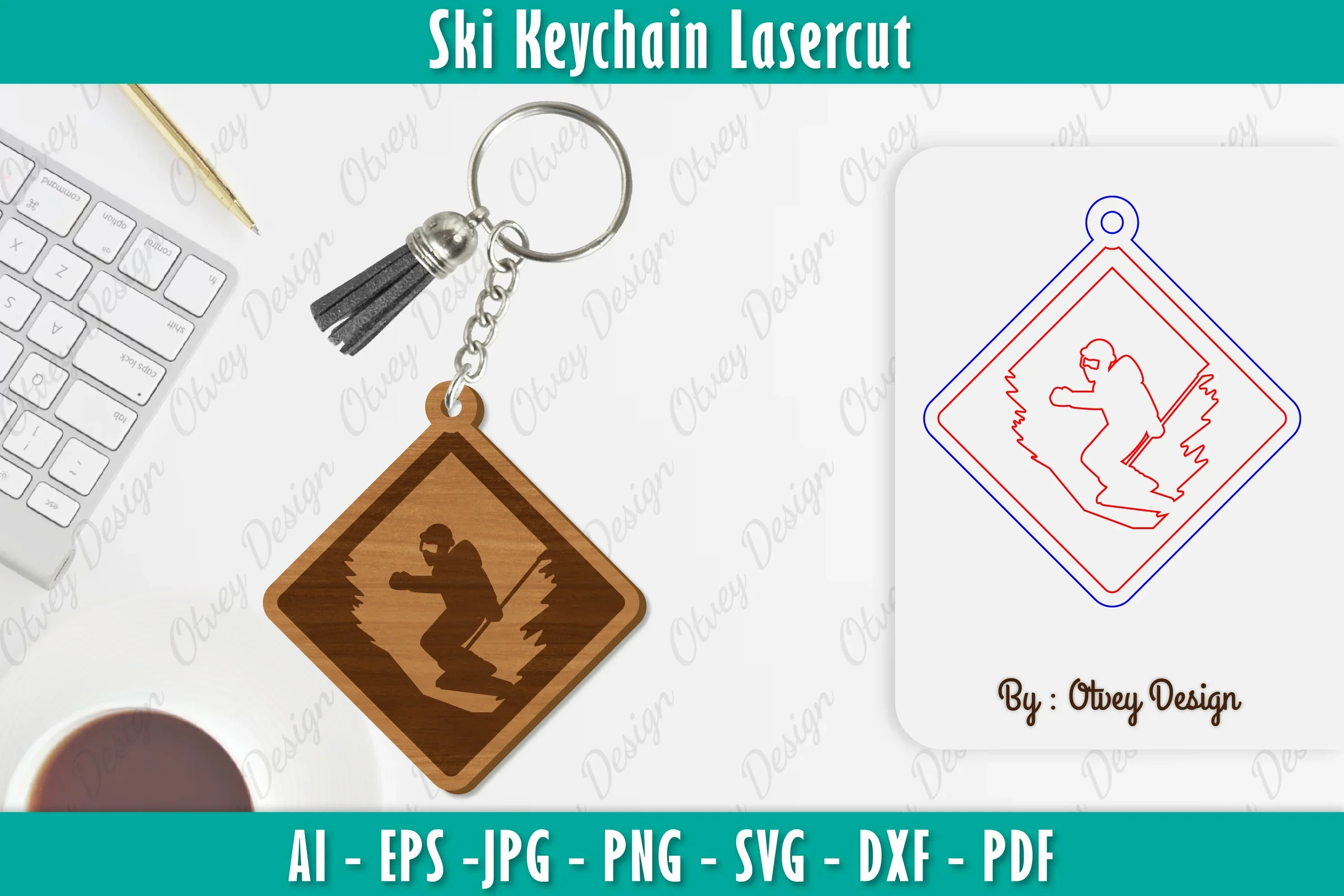 Ski Keychain Lasercut SVG Bundle