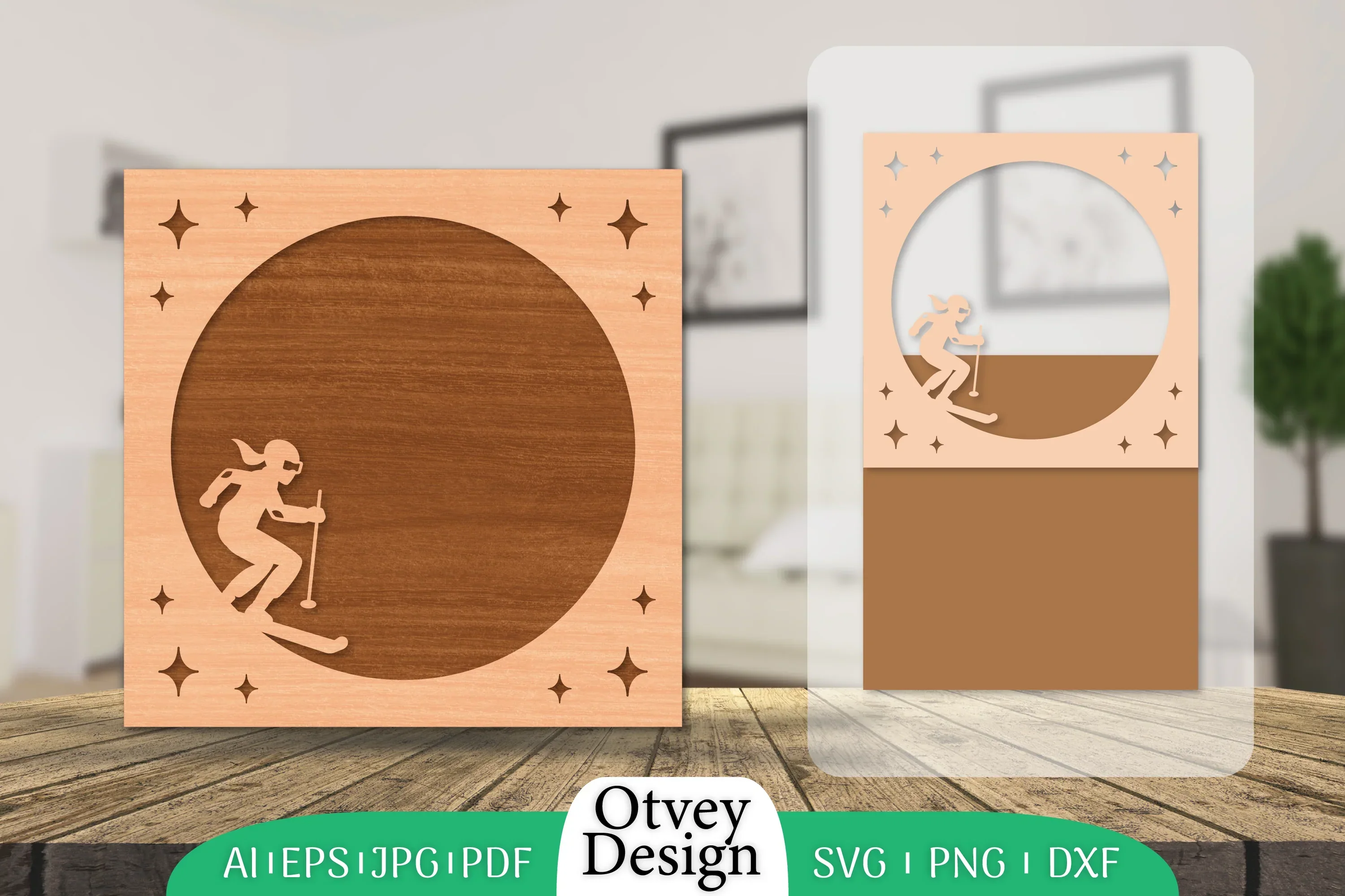 Ski Laser Cut Photo Frame SVG Bundle