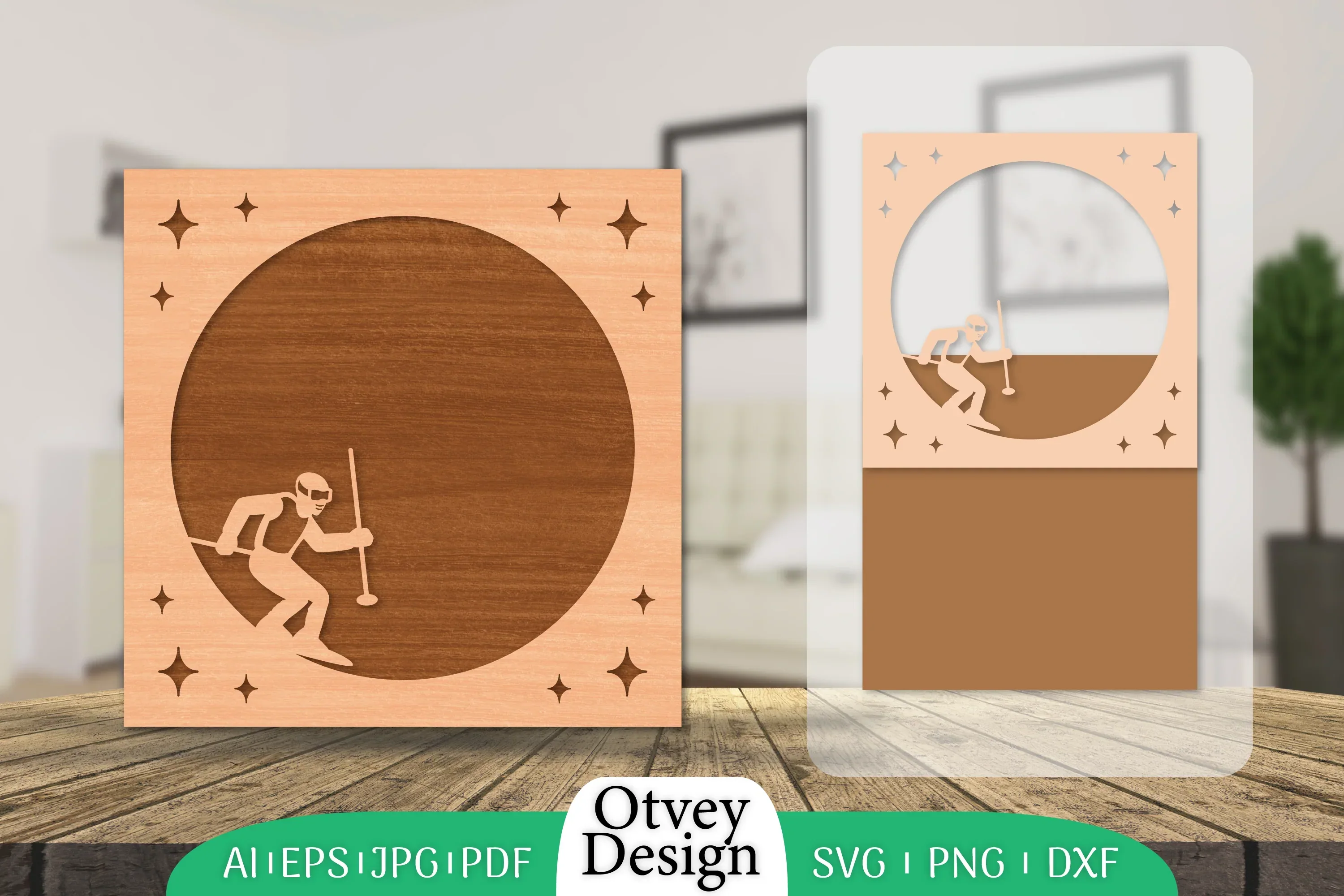 Ski Laser Cut Photo Frame SVG Bundle