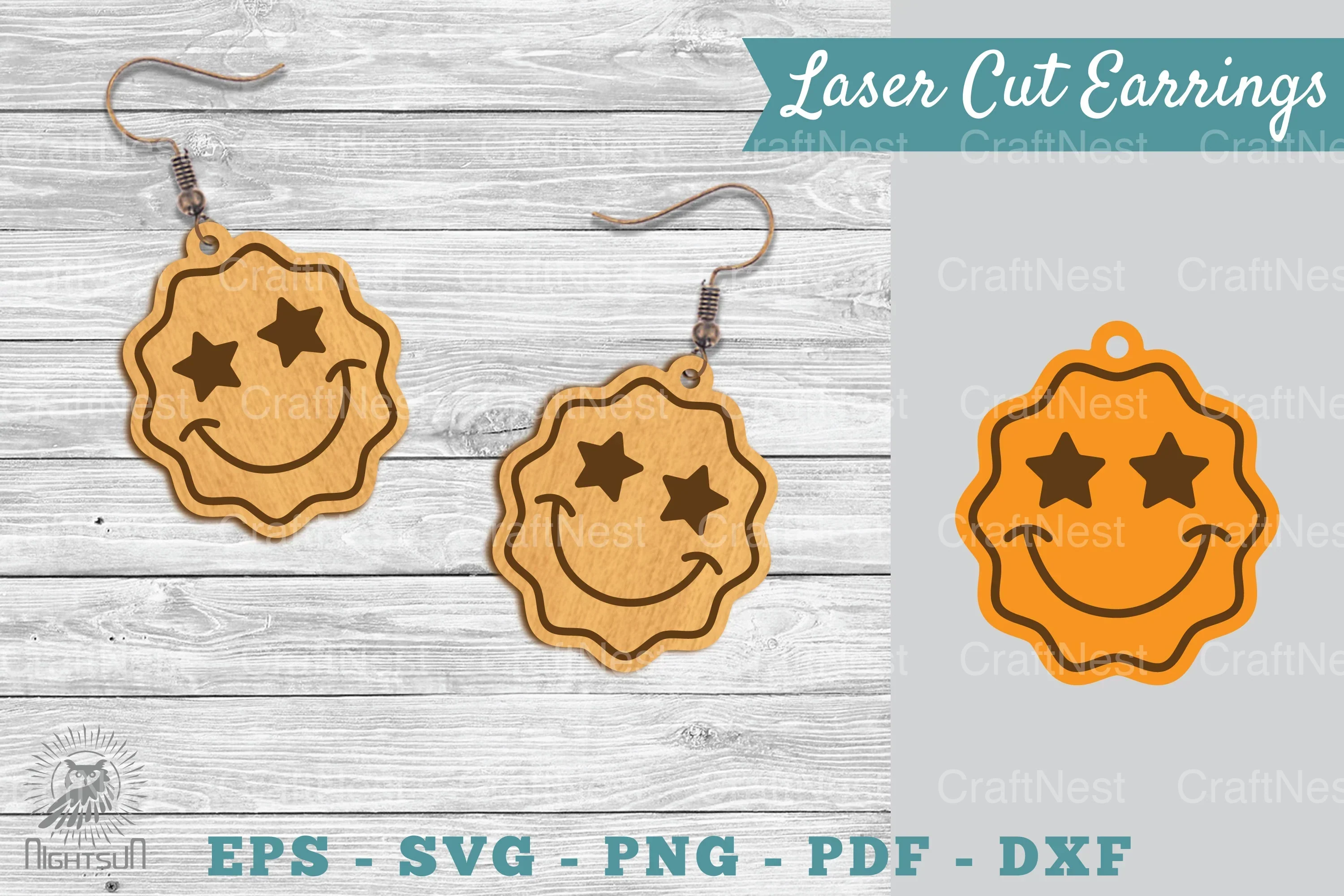 Smile Face Laser Cut Earrings SVG Bundle
