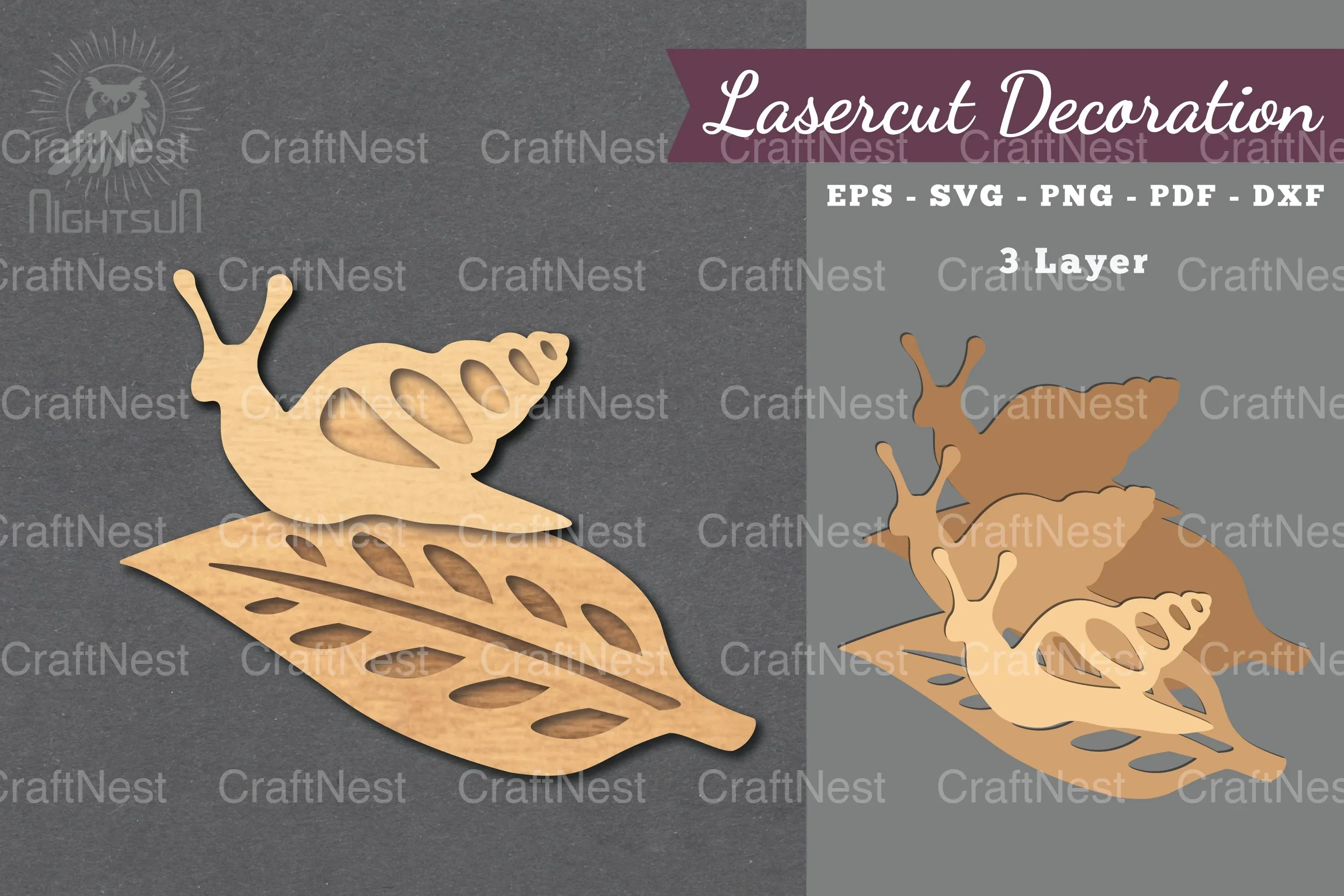 Snail on a Leaf Laser Cut Decoration Clipart Bundle