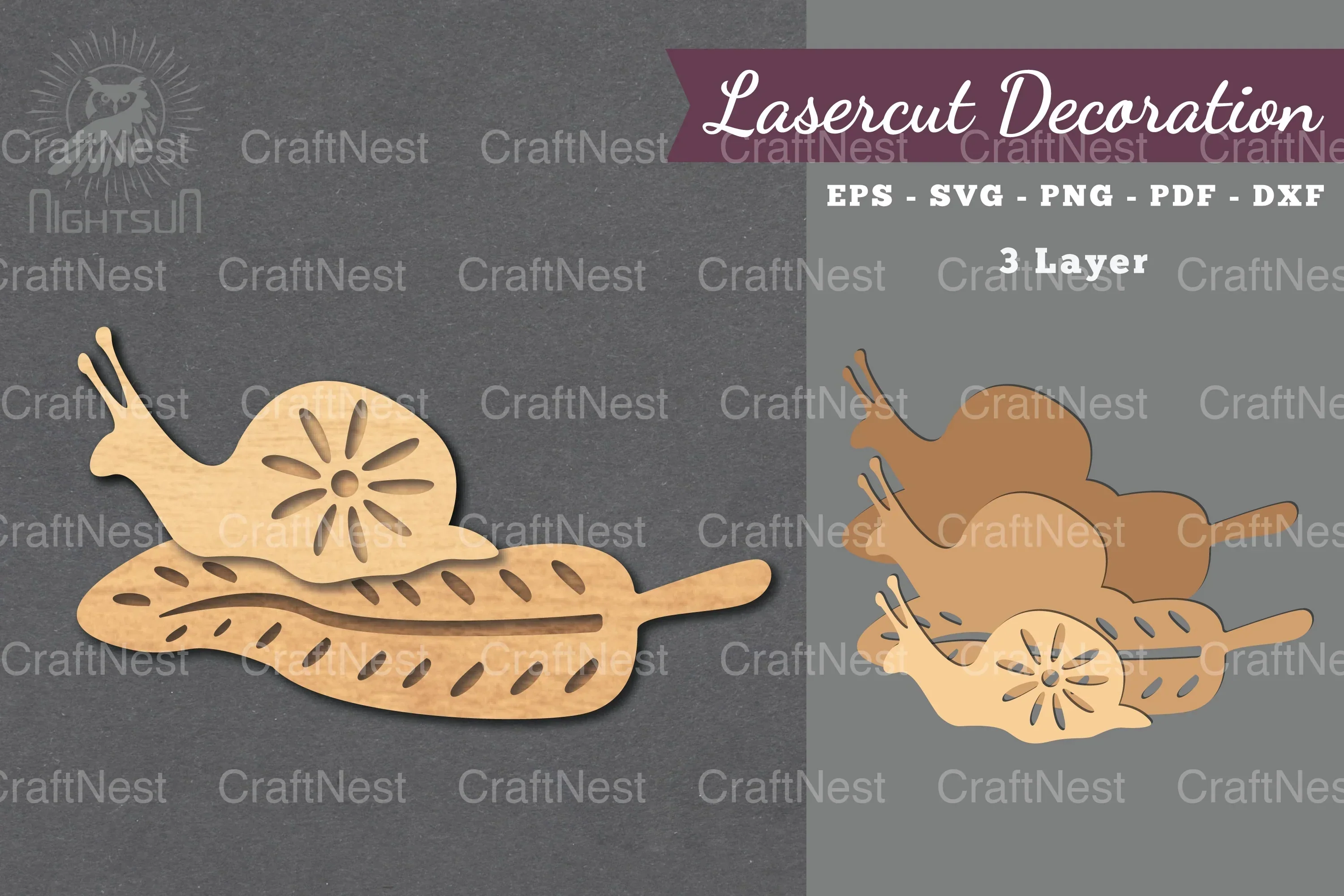 Snail on a Leaf Laser Cut Decoration Clipart Bundle