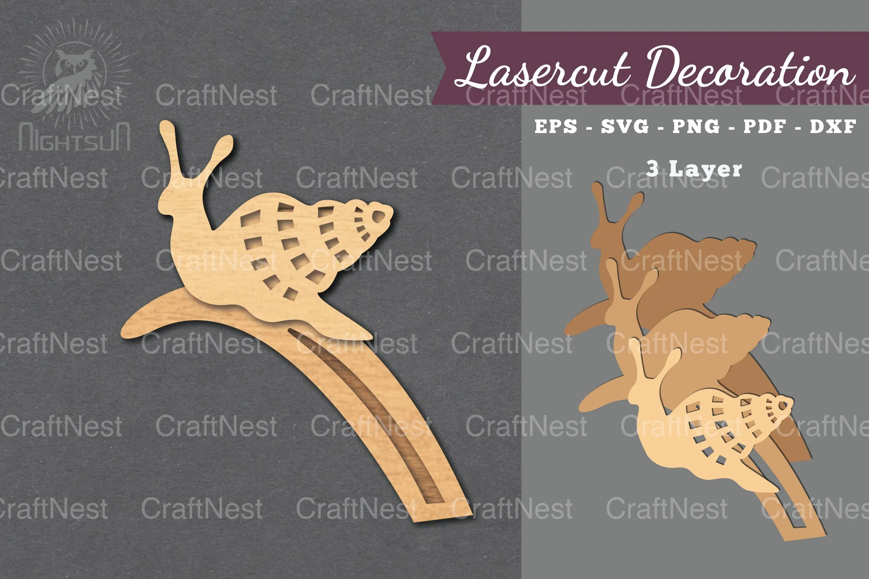 Snail on a Leaf Laser Cut Decoration Clipart Bundle