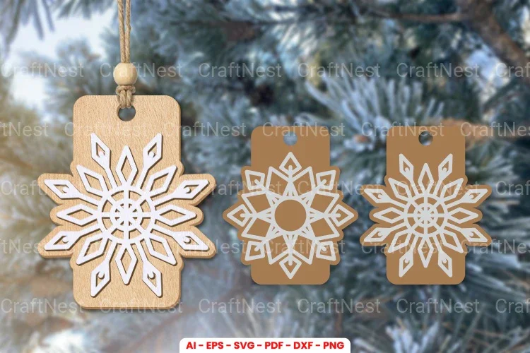 Snowflakes Gift Tags Laser Cut SVG Bundle