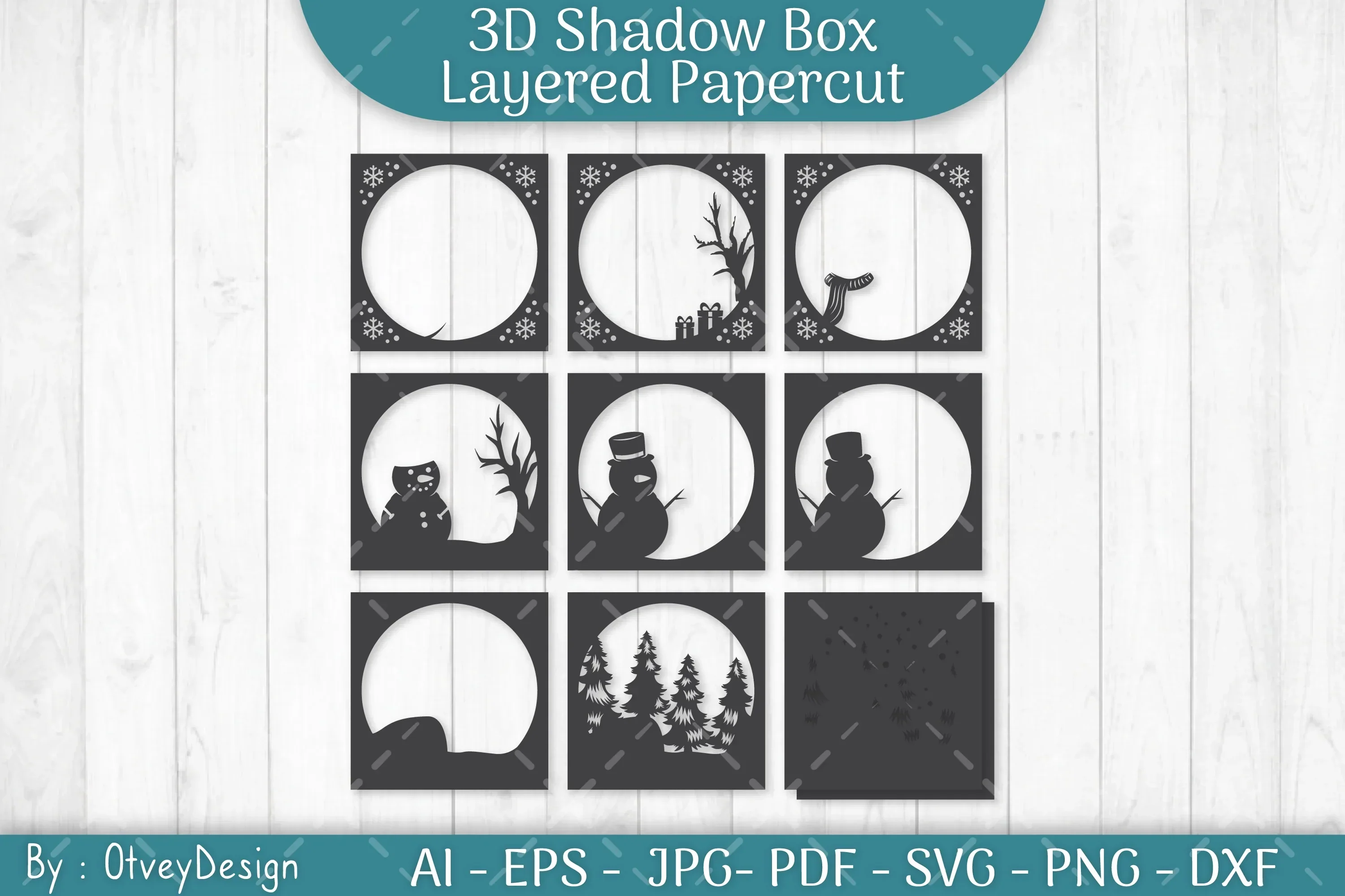 Snowman 3D Shadow Box Layered Papercut SVG Bundle - Image 3