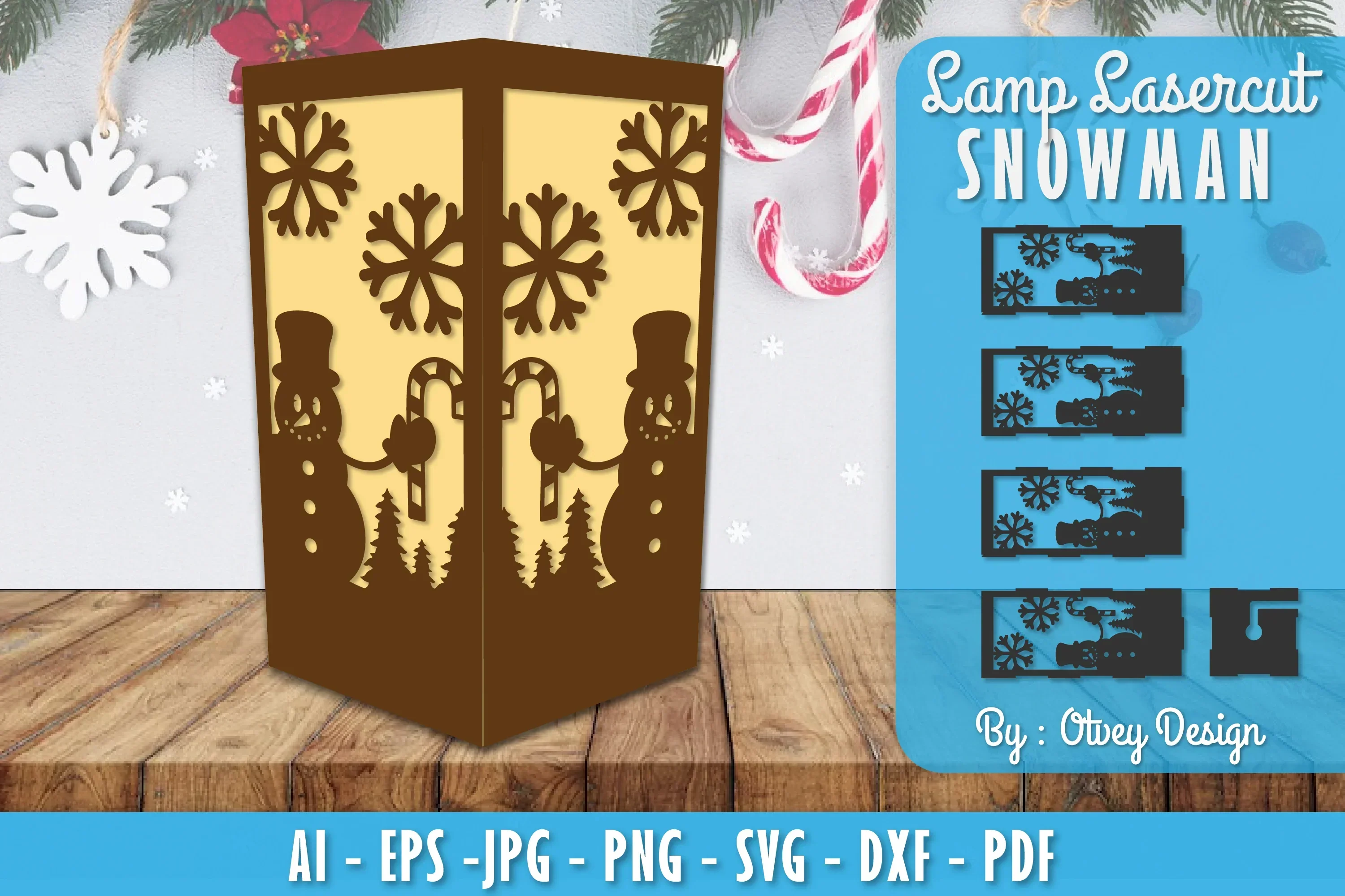 Snowman Lamp Lasercut SVG Bundle