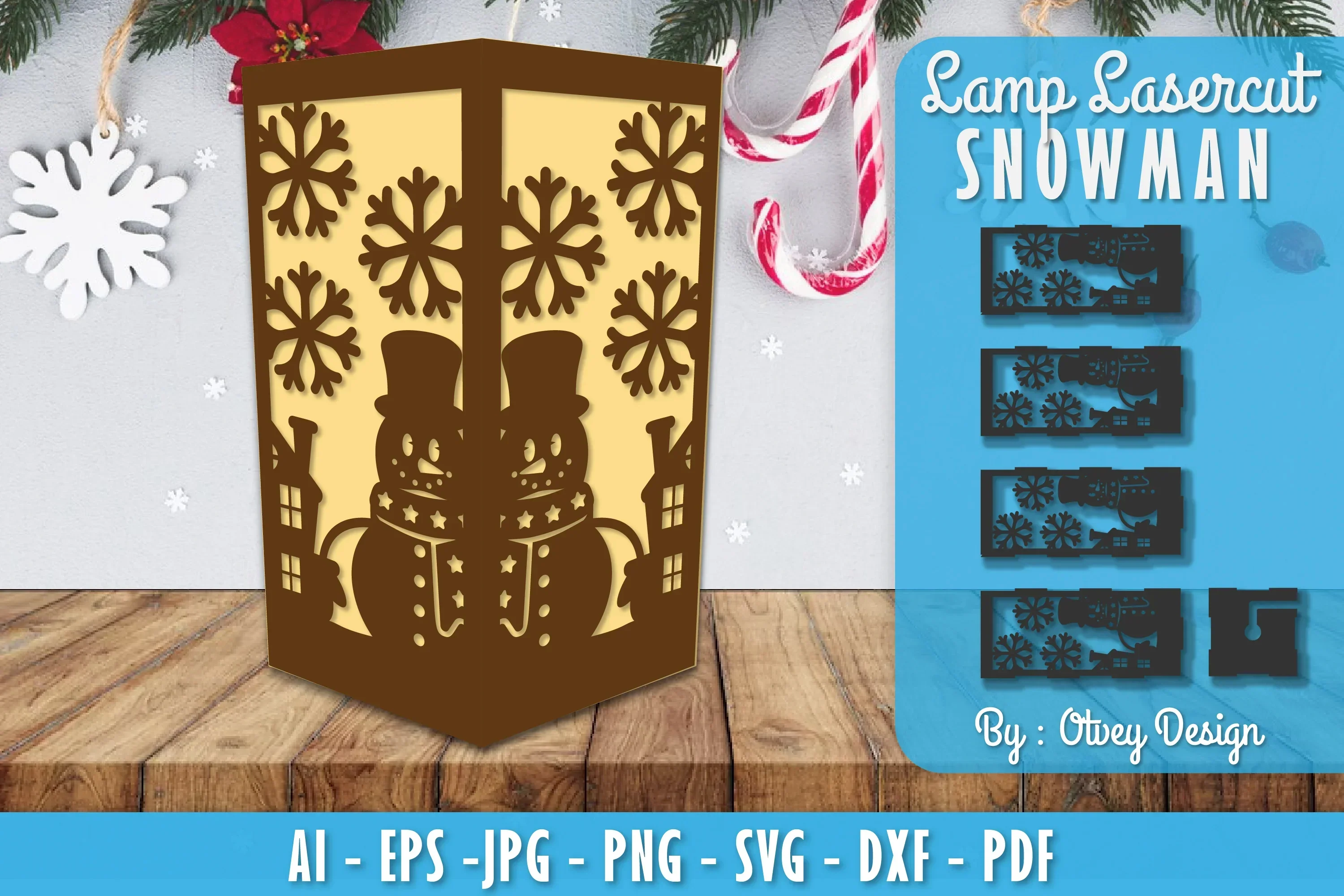 Snowman Lamp Lasercut SVG Bundle