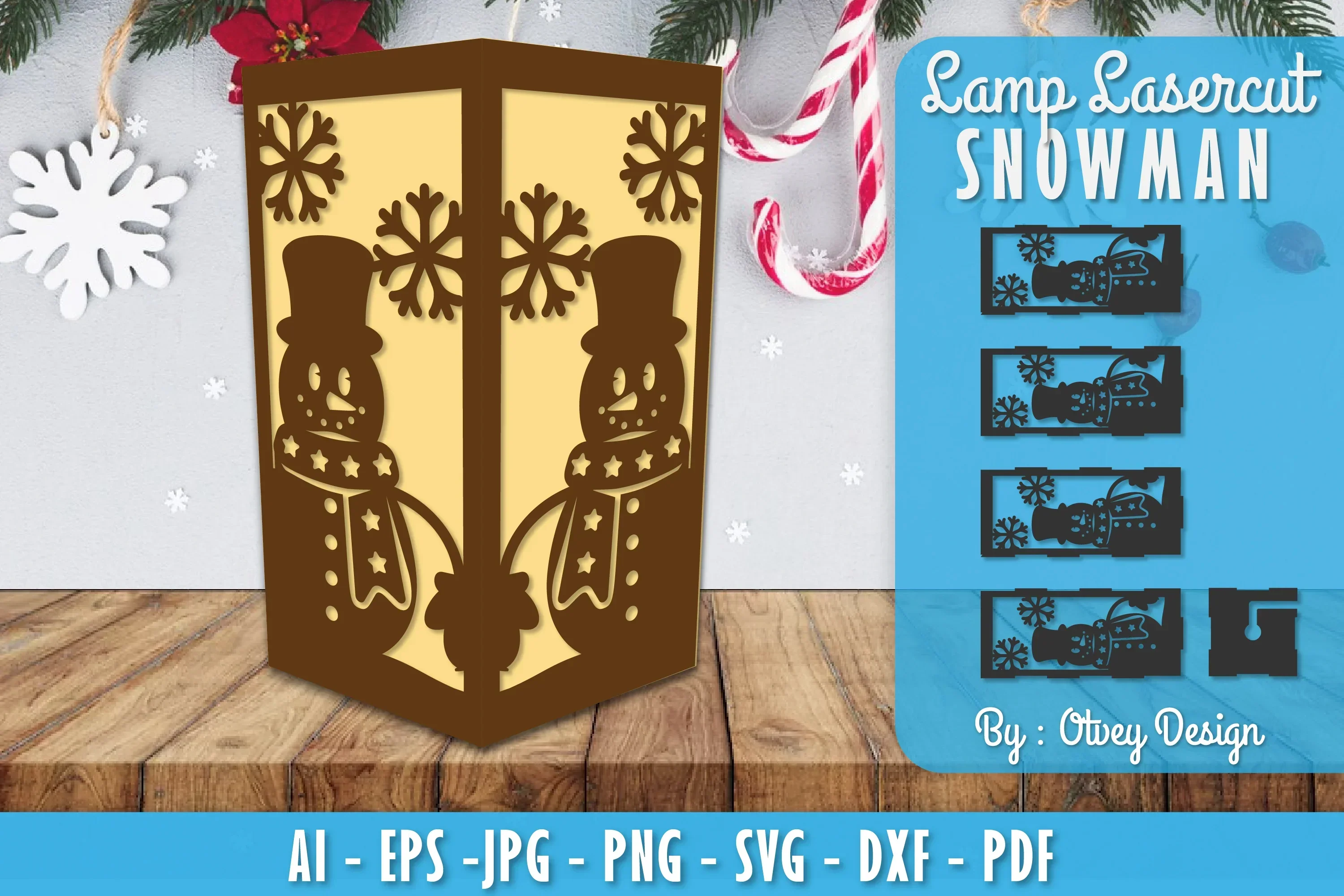 Snowman Lamp Lasercut SVG Bundle