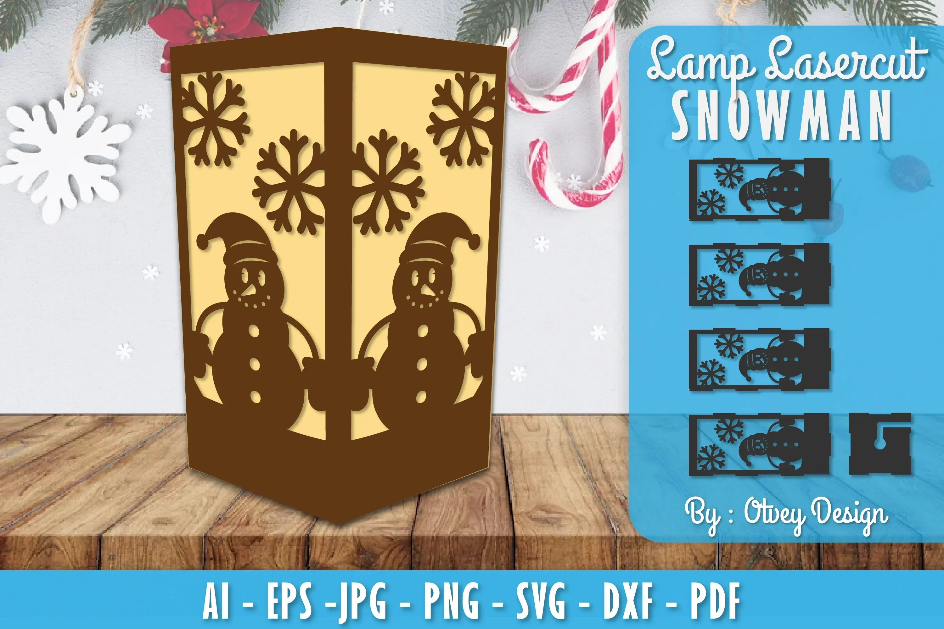 Snowman Lamp Lasercut SVG Bundle