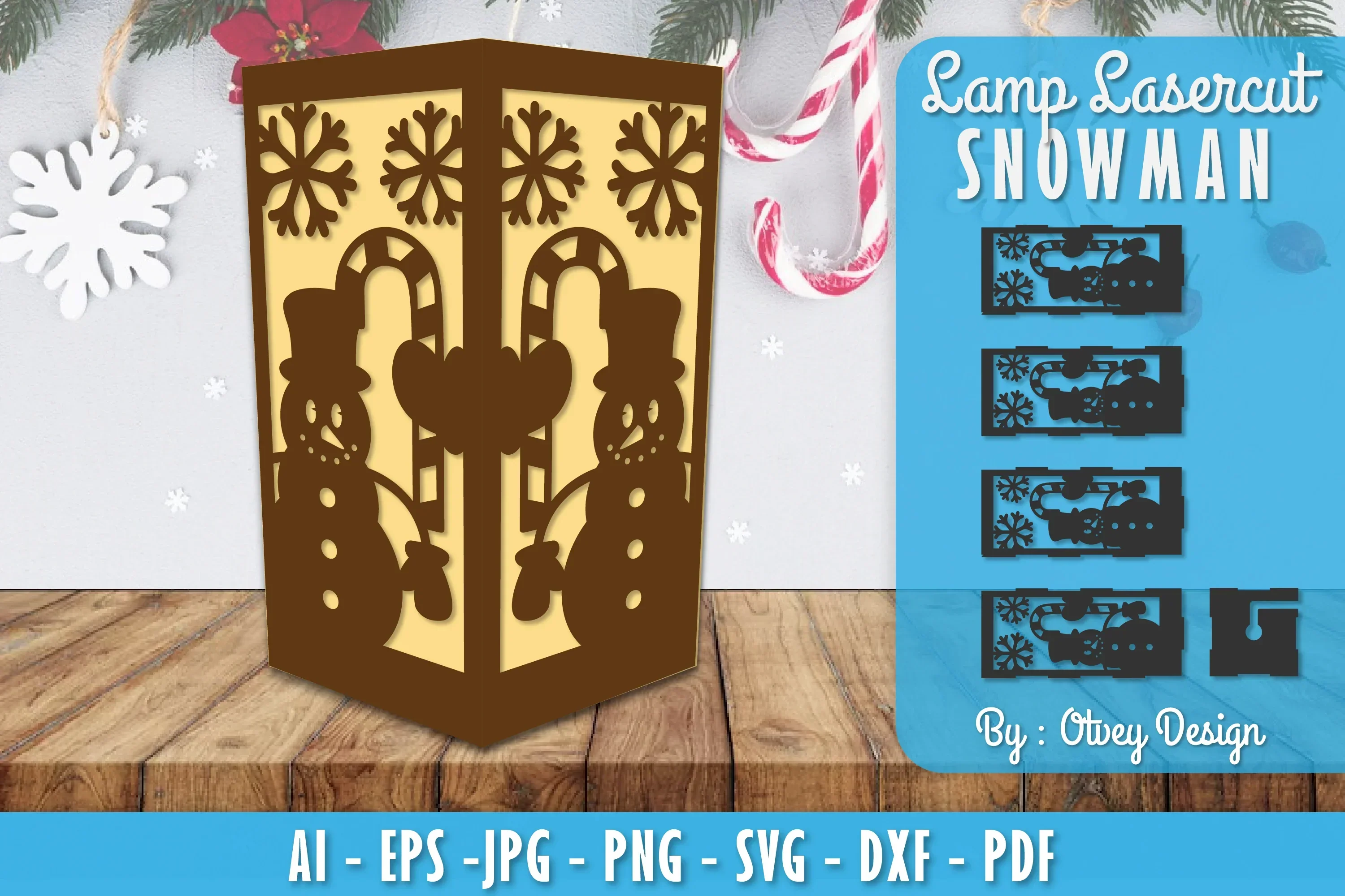 Snowman Lamp Lasercut SVG Bundle