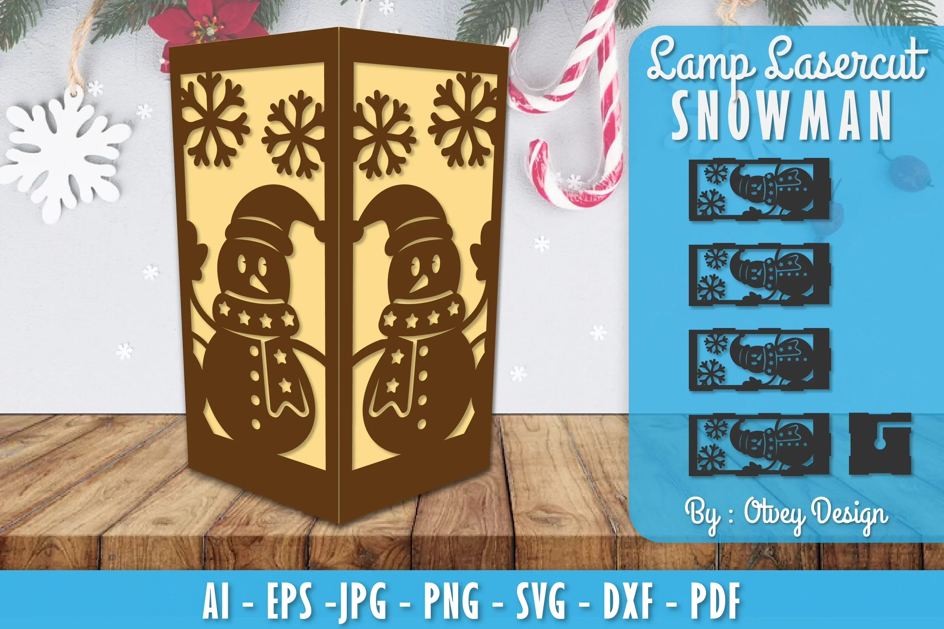 Snowman Lamp Lasercut SVG Bundle