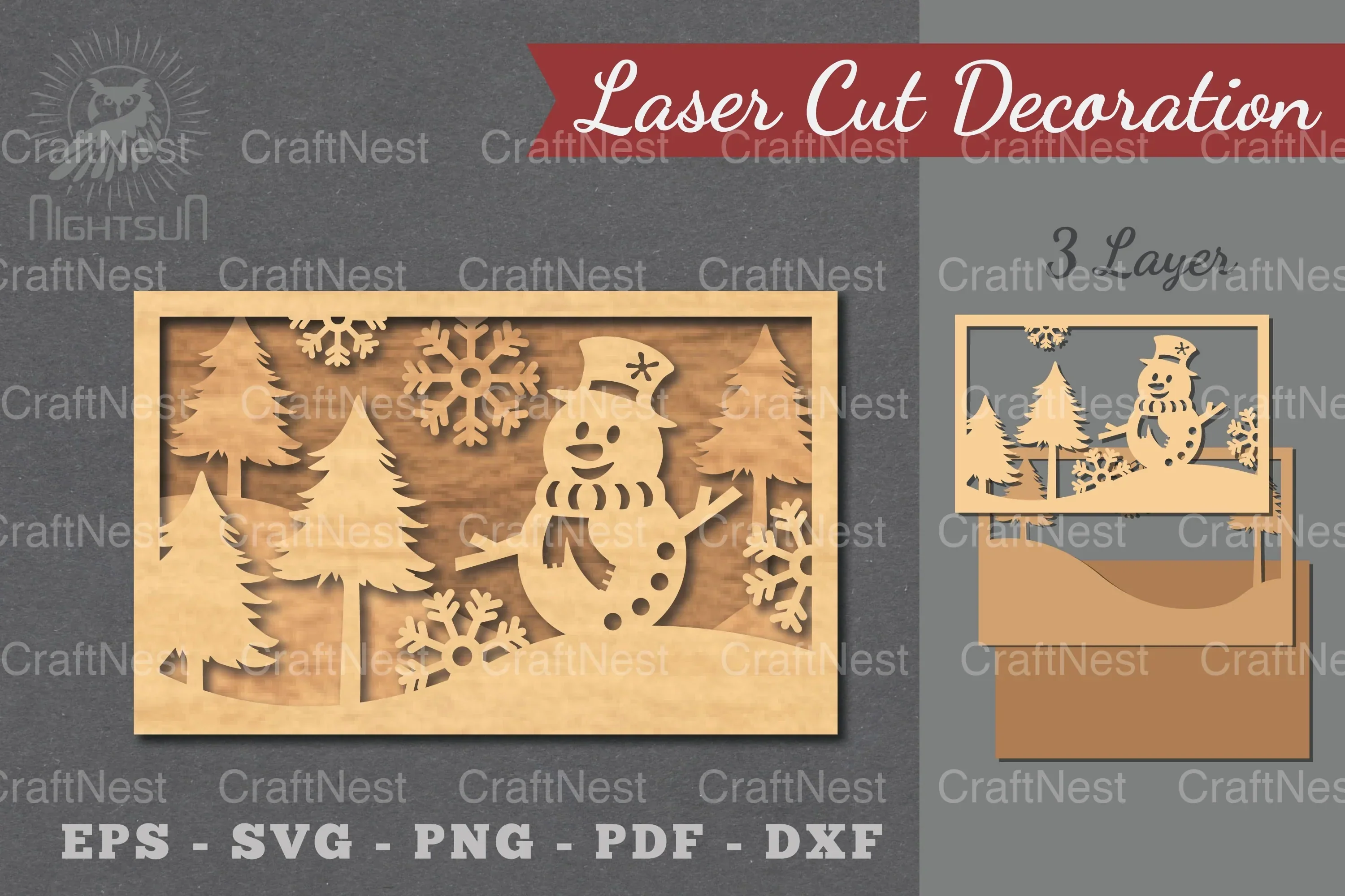 Snowman Scene Laser Cut Home Decor Clipart Bundle