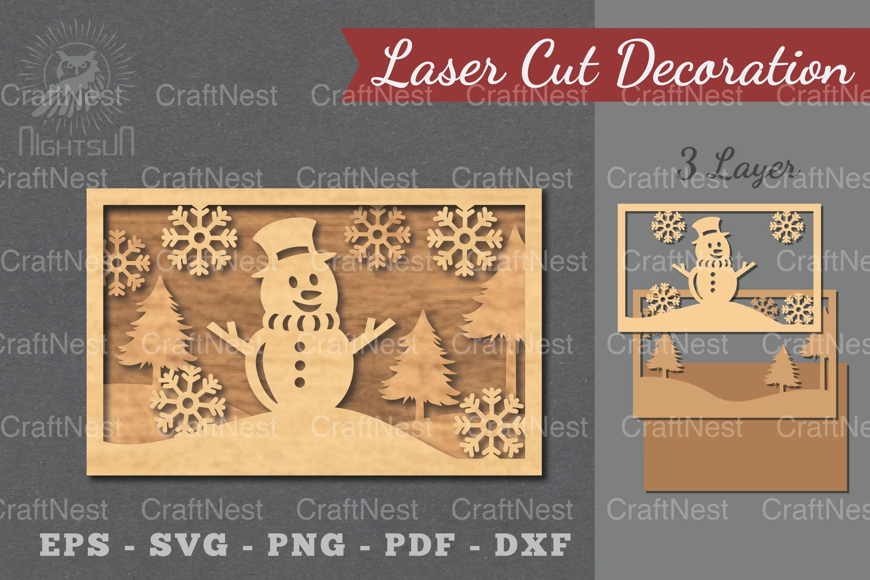 Snowman Scene Laser Cut Home Decor SVG Bundle