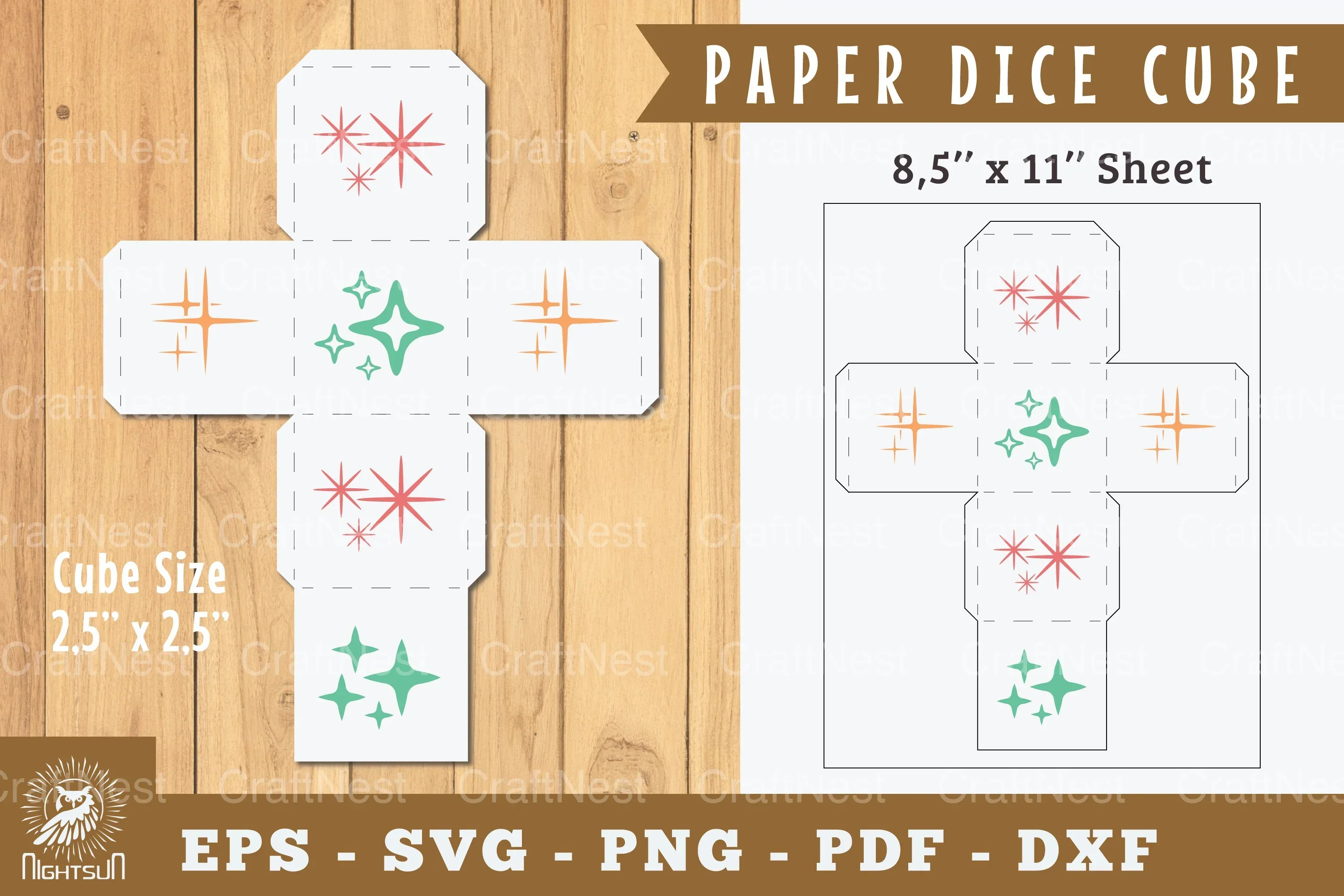 Sparkling Stars Paper Dice Cube Printable Clipart Bundle