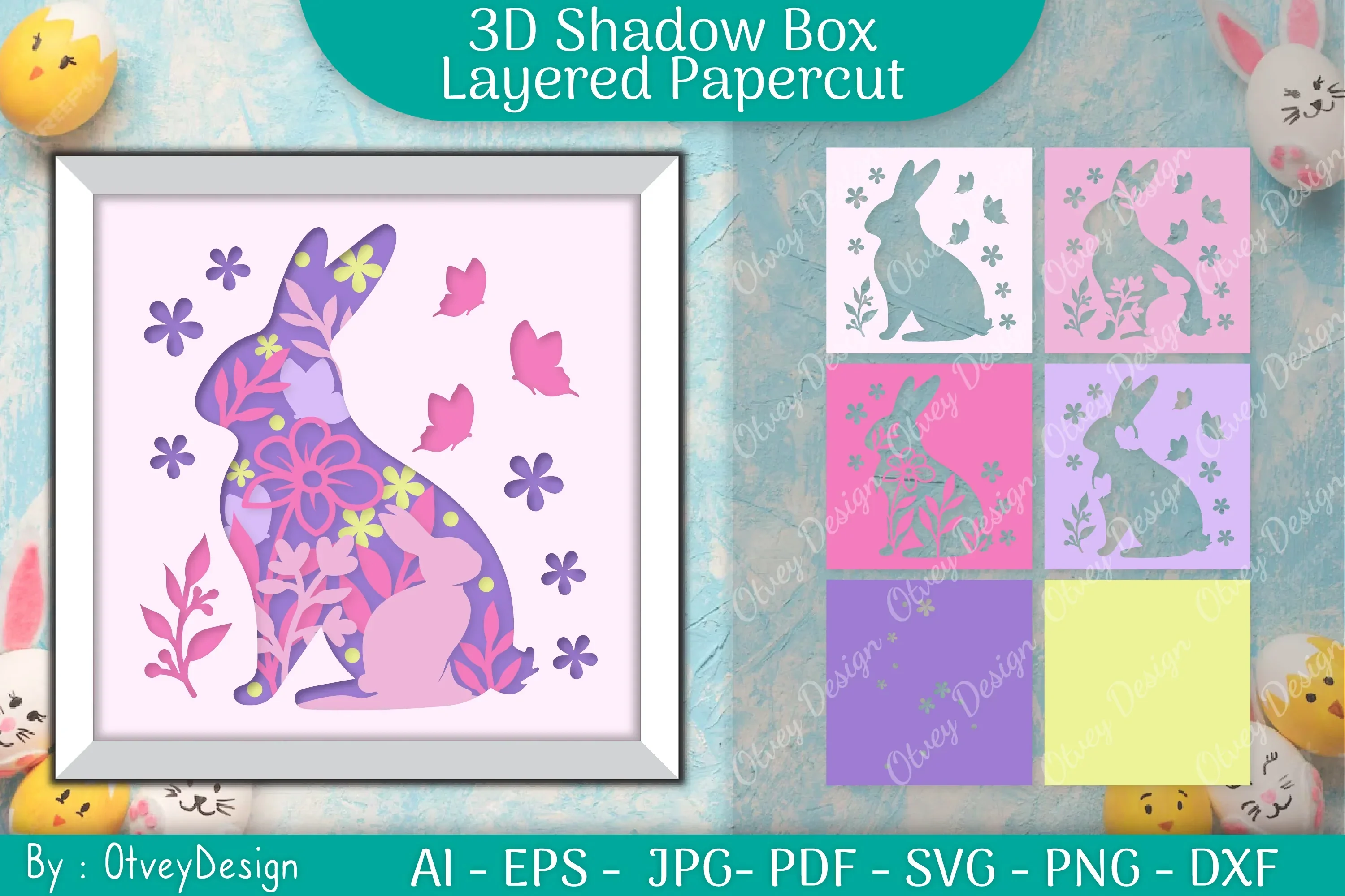 Spring Bunny 3D Shadow Box SVG Bundle