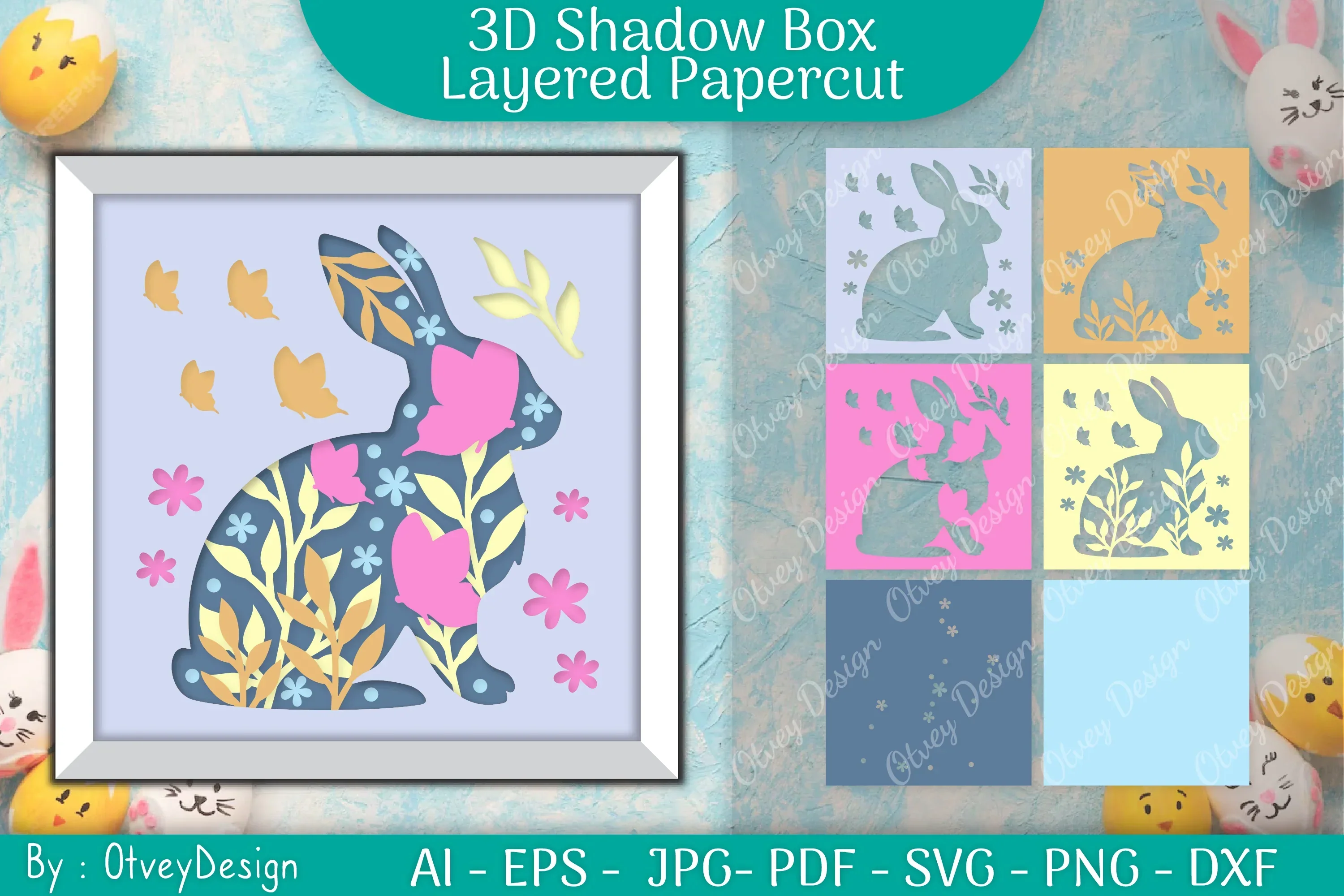 Spring Bunny 3D Shadow Box SVG Bundle