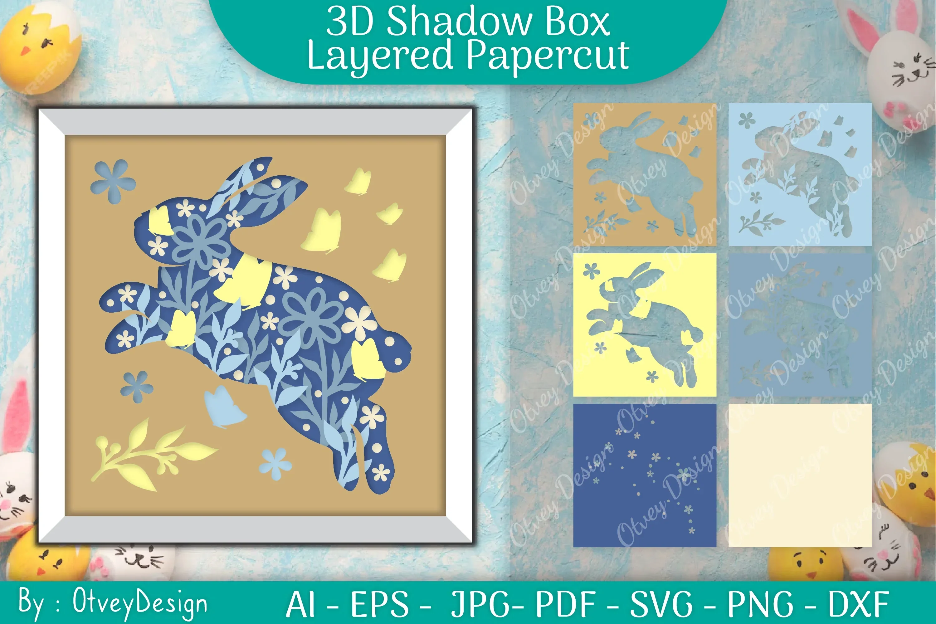 Spring Bunny 3D Shadow Box SVG Bundle