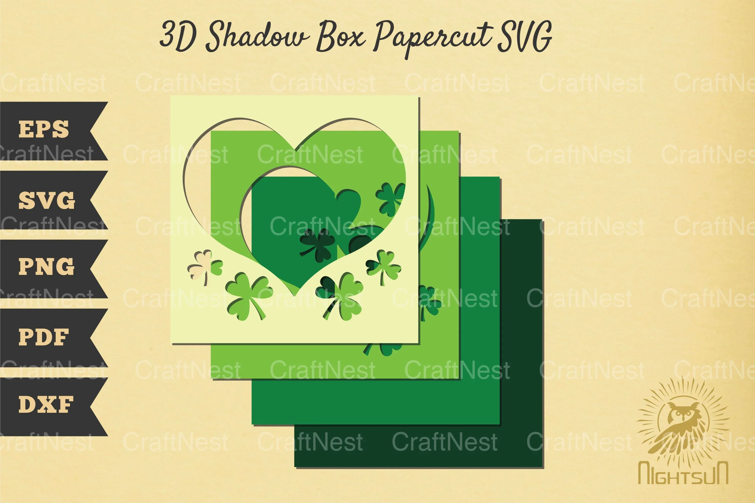 St Patrick's Day Shamrock Heart 3D Shadow Box Clipart Bundle