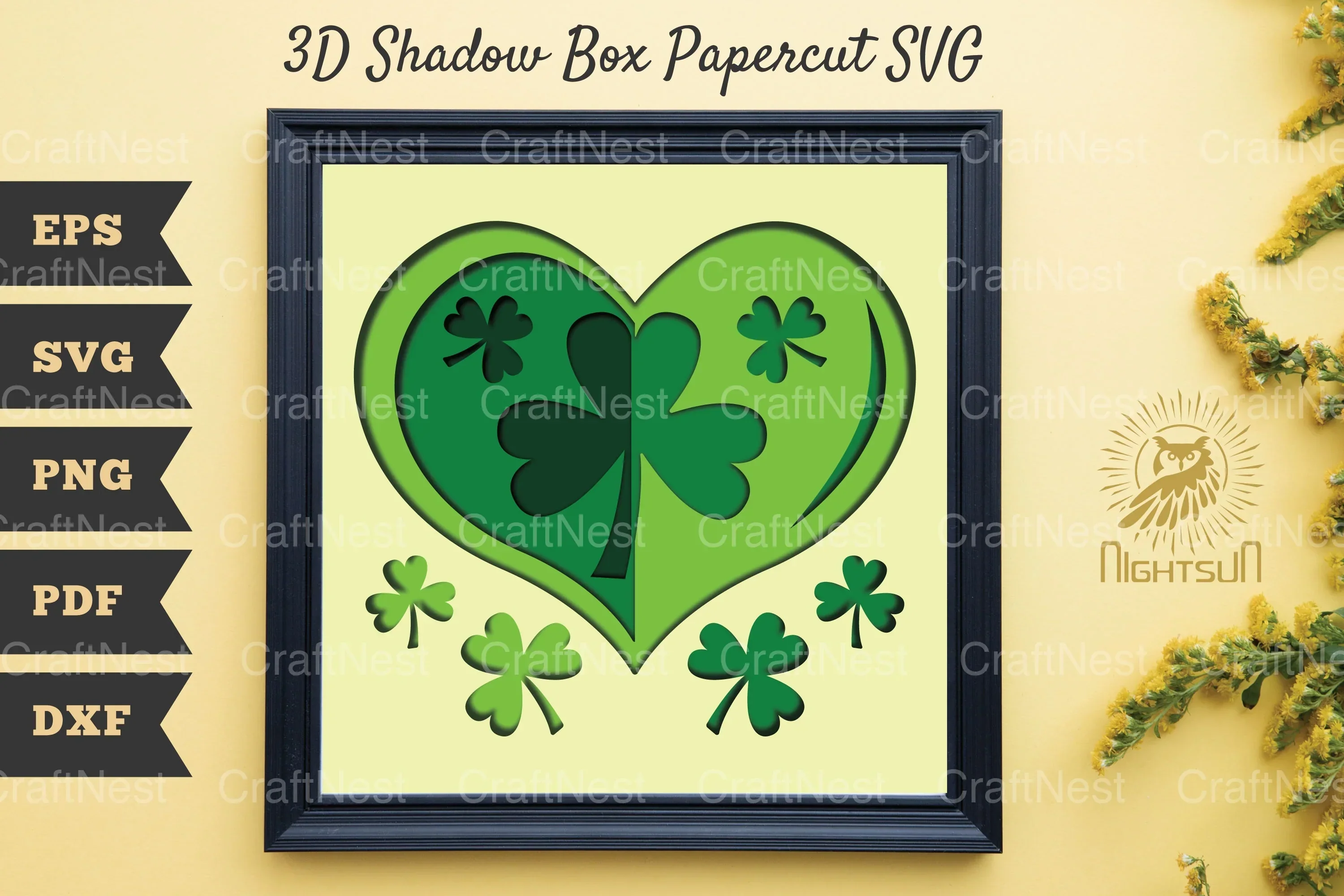 St Patrick's Day Shamrock Heart 3D Shadow Box Clipart Bundle - Image 2