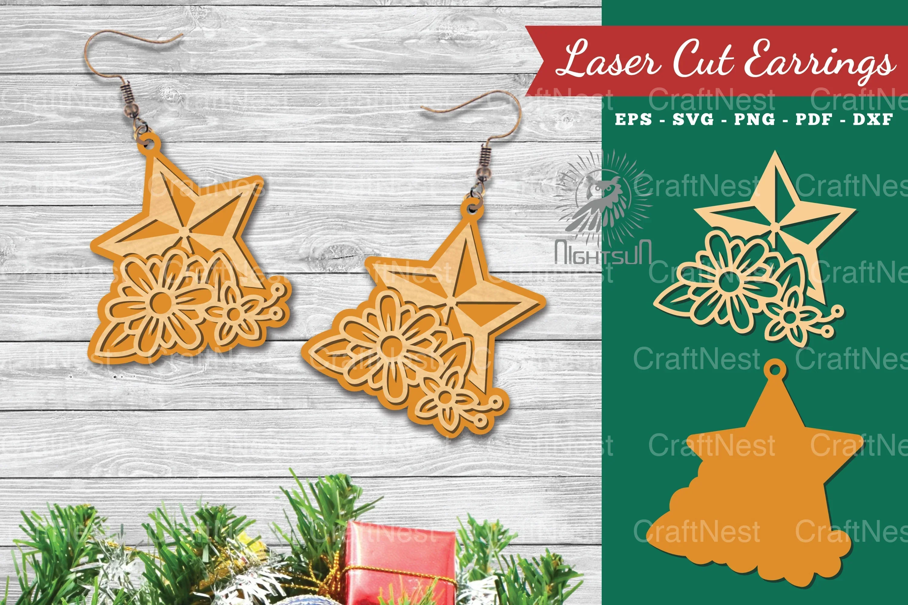 Star Laser Cut Flower Earrings - Jewelry Design