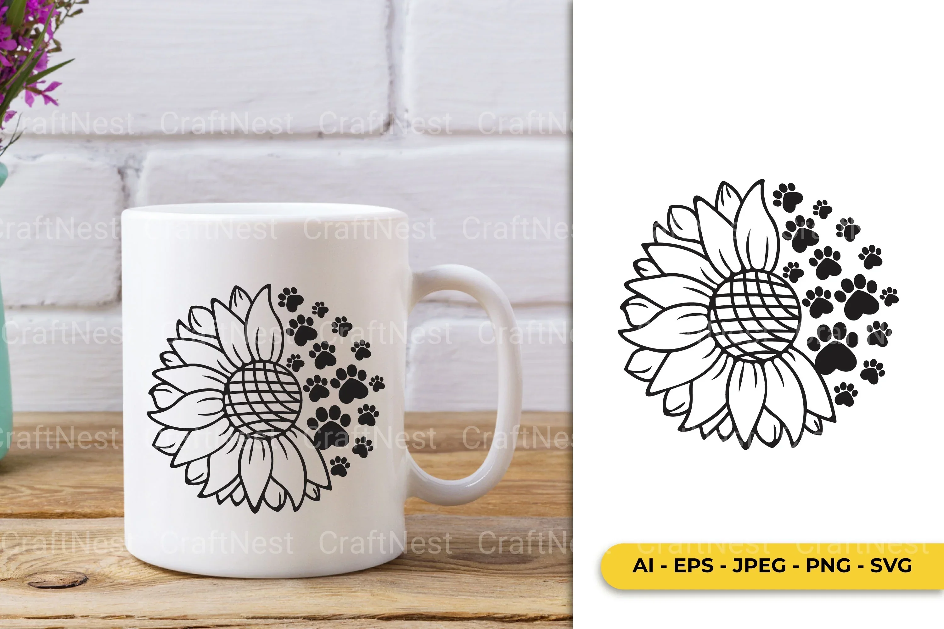 Sunflower Dog Paw SVG Bundle