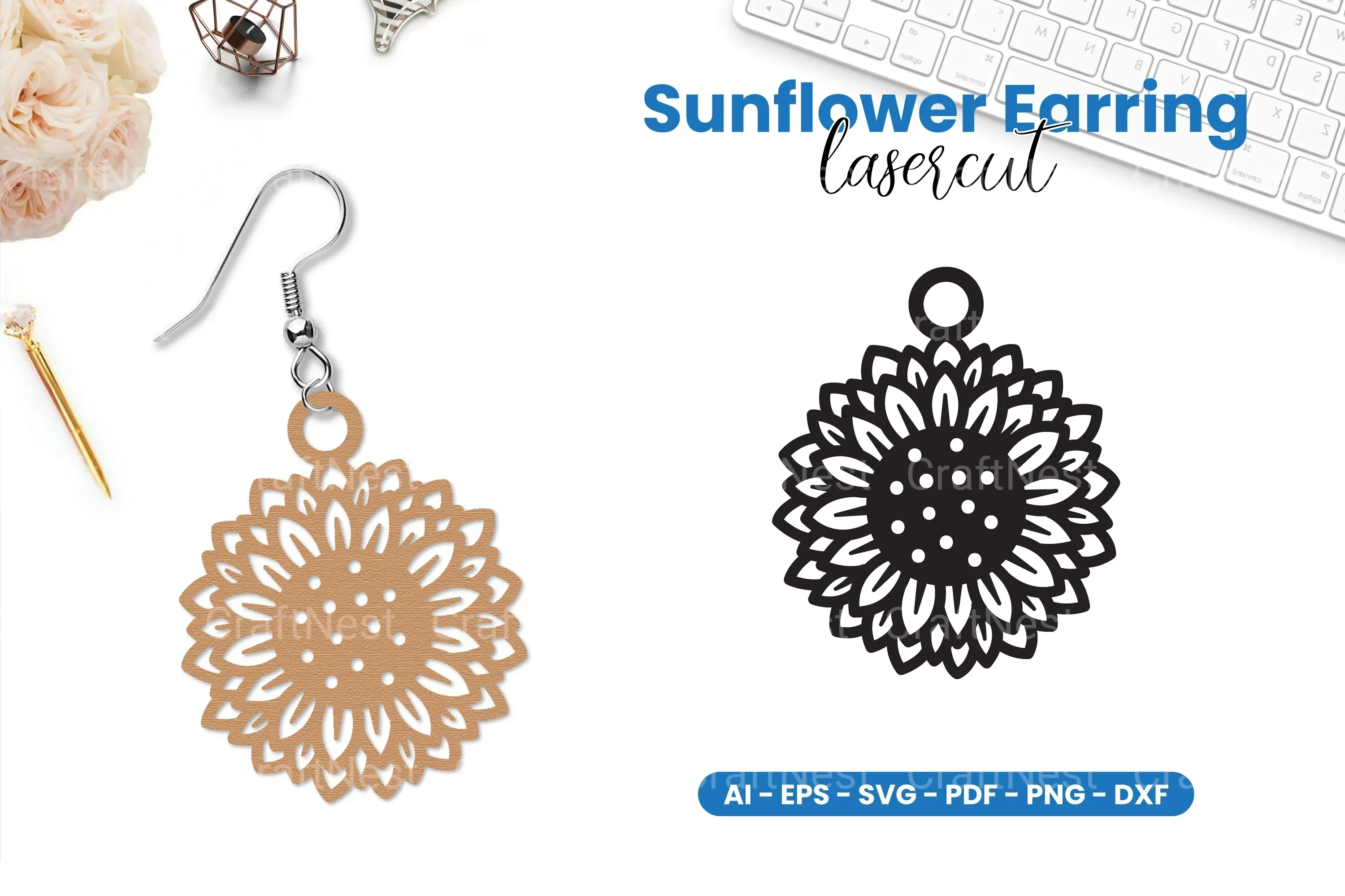 Sunflower Earring Lasercut SVG Bundle