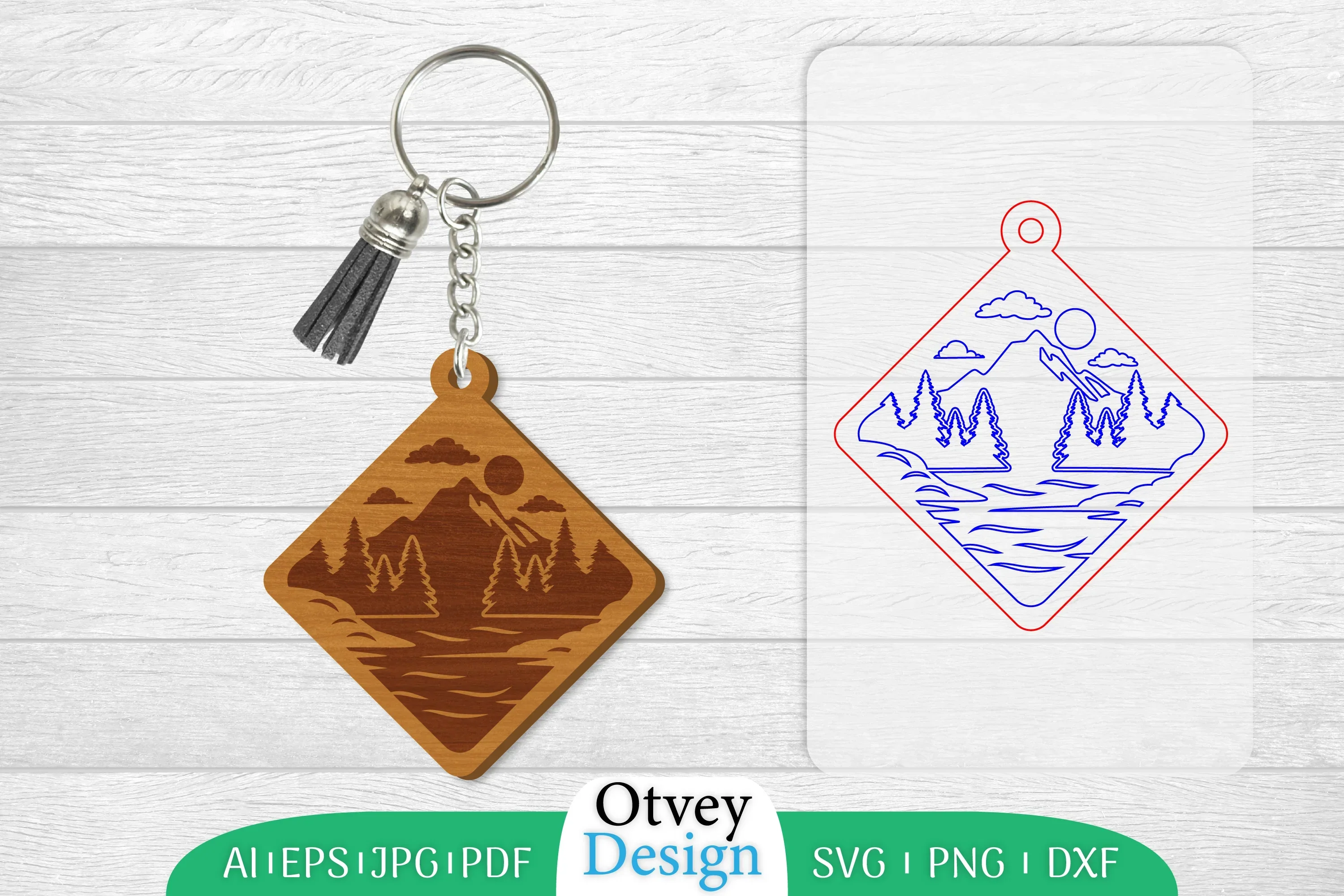 Sunset Mountain Keychain Lasercut SVG Bundle