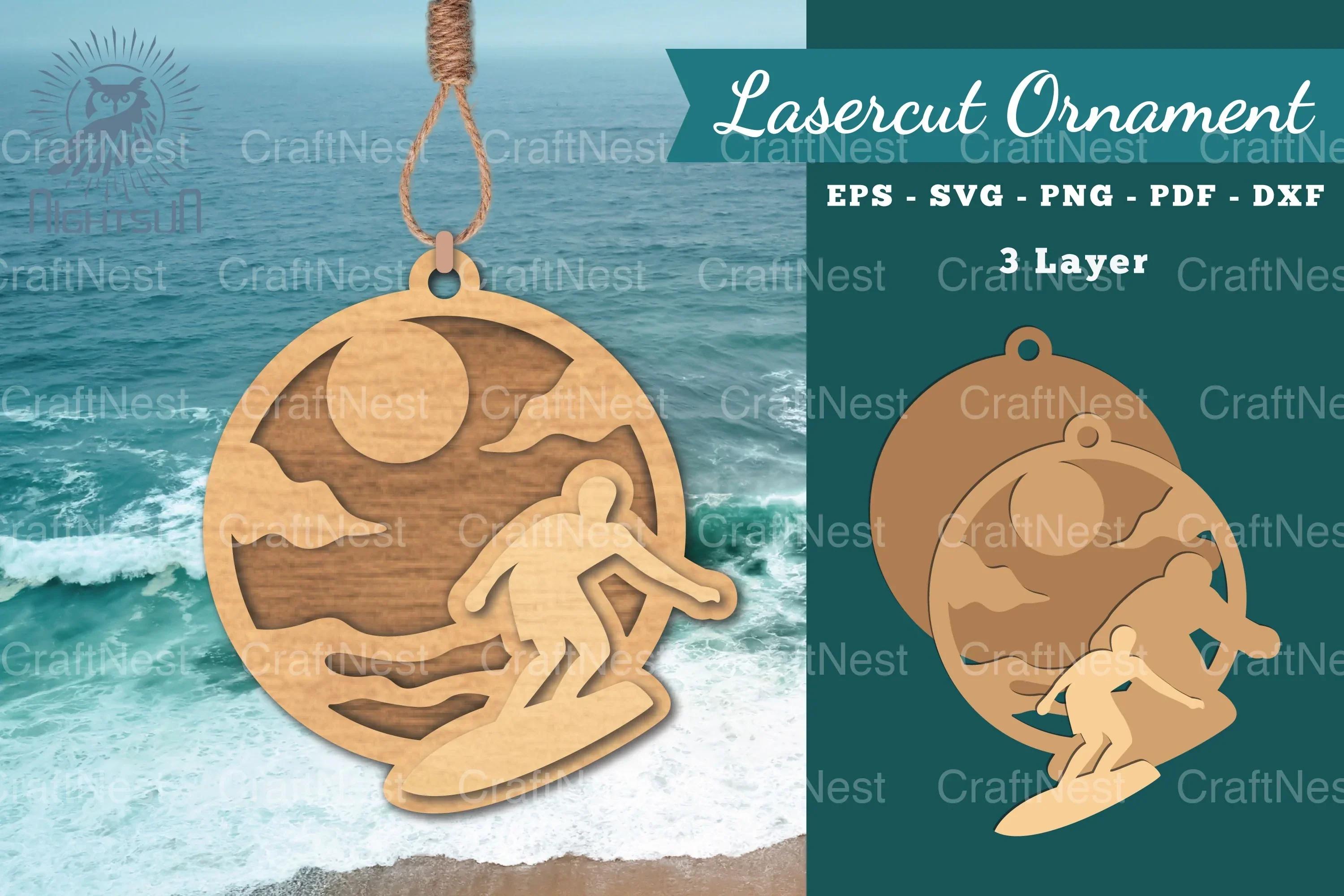 Surfing Laser Cut Ornament Clipart Bundle