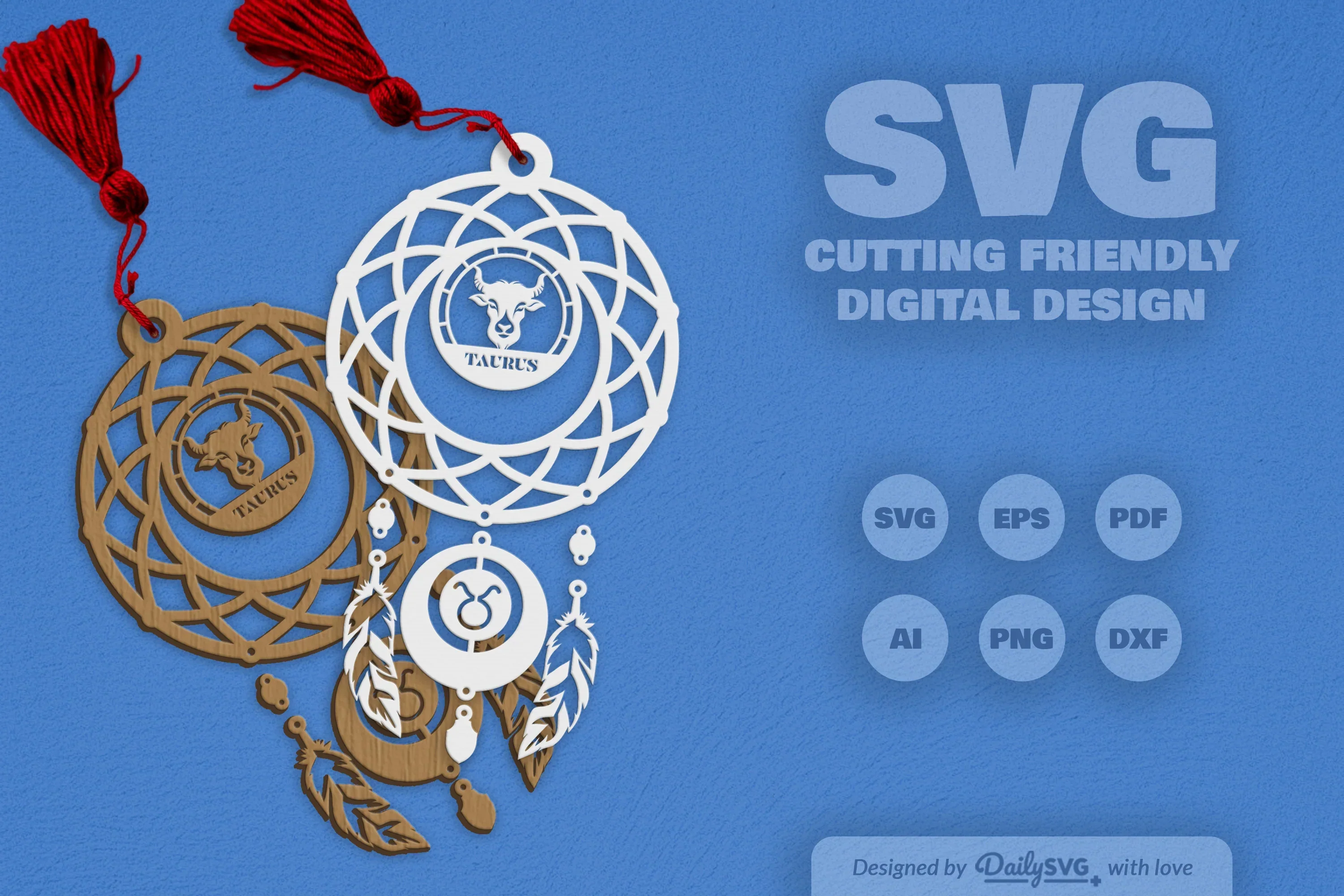 Taurus Dream Catcher Laser Cut Clipart Set - Image 3