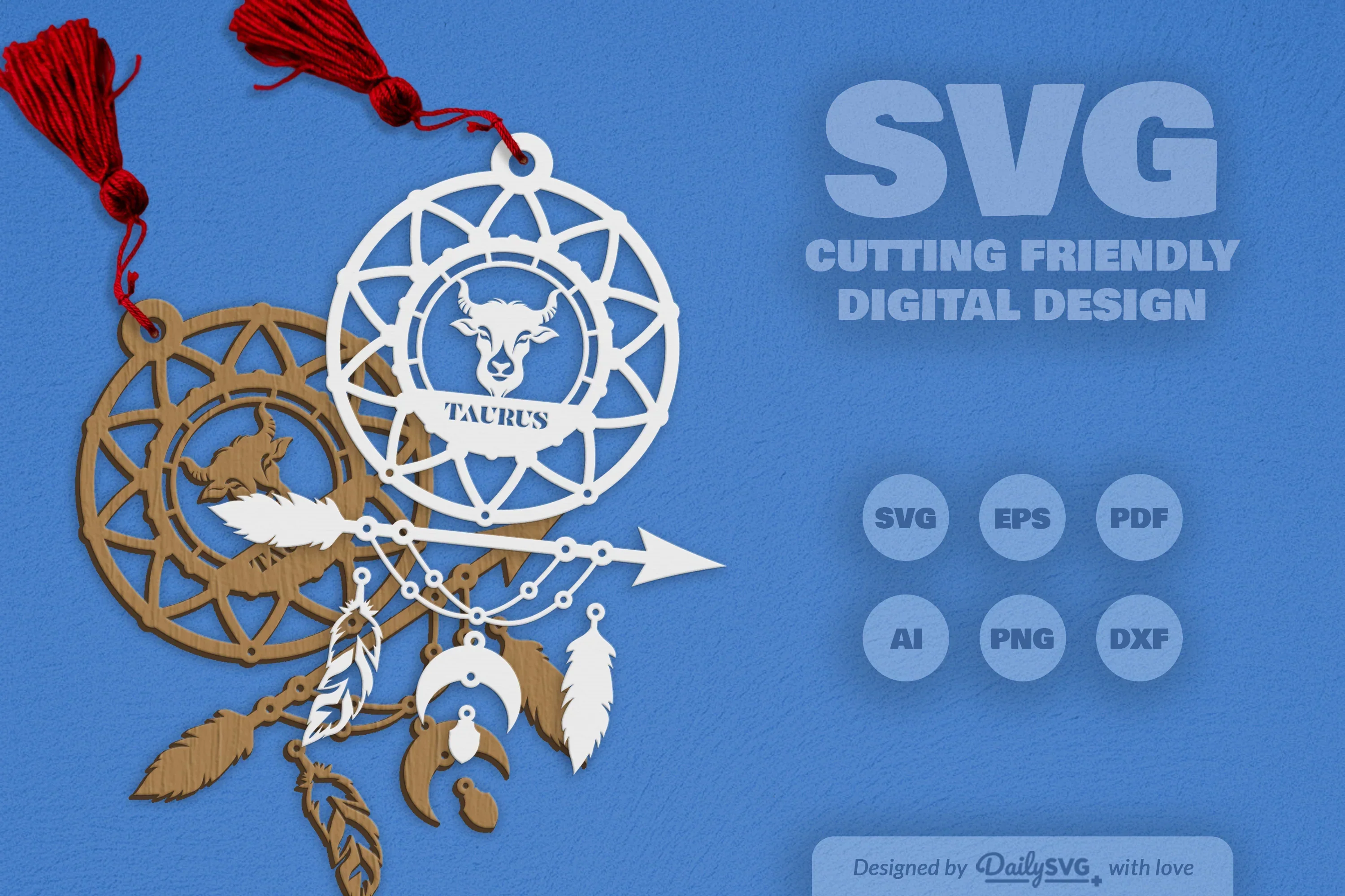 Taurus Dream Catcher Laser Cut Clipart Set - Image 4