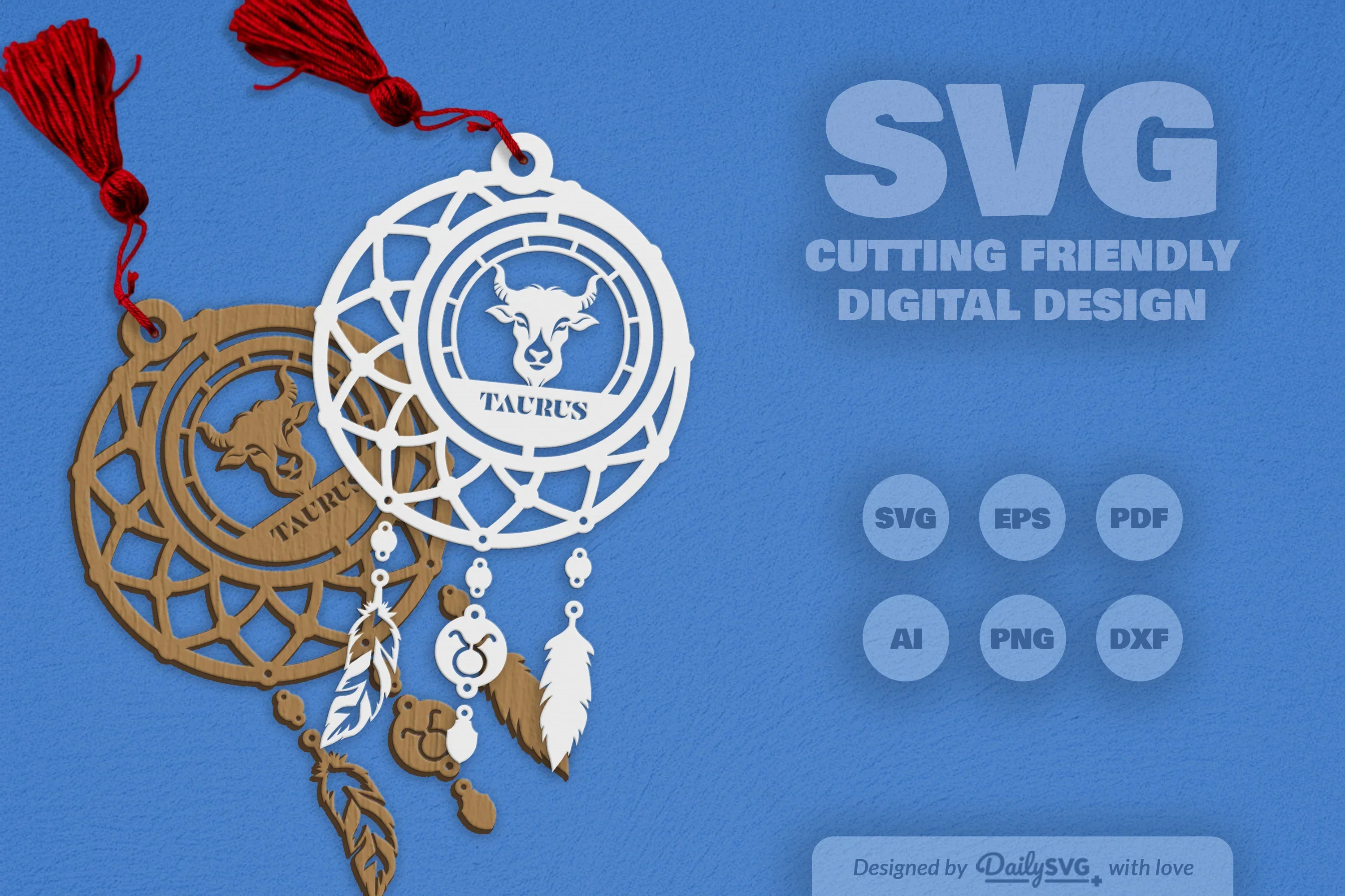 Taurus Dream Catcher Laser Cut Clipart Set - Image 5