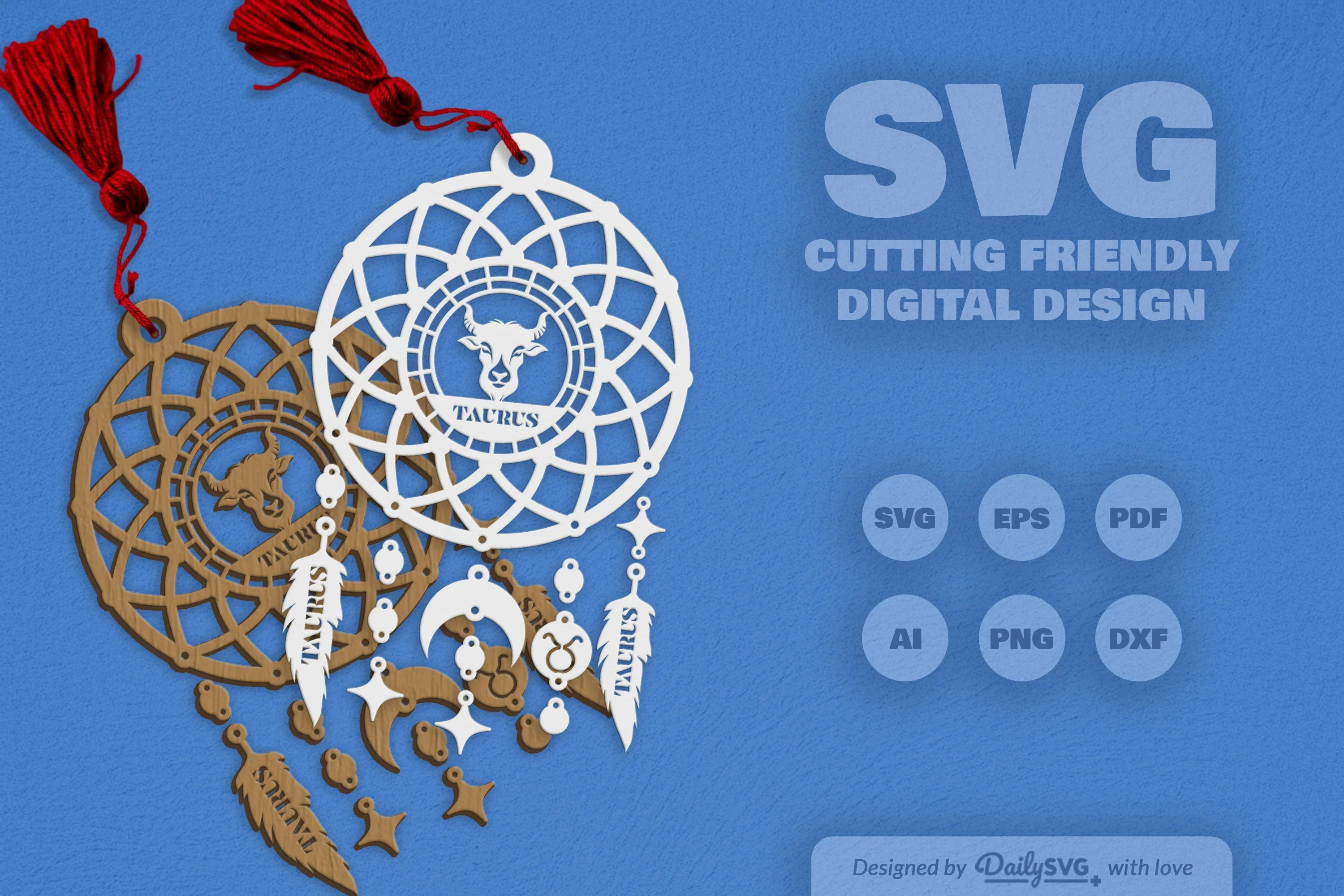 Taurus Dream Catcher Laser Cut Clipart Set - Image 7