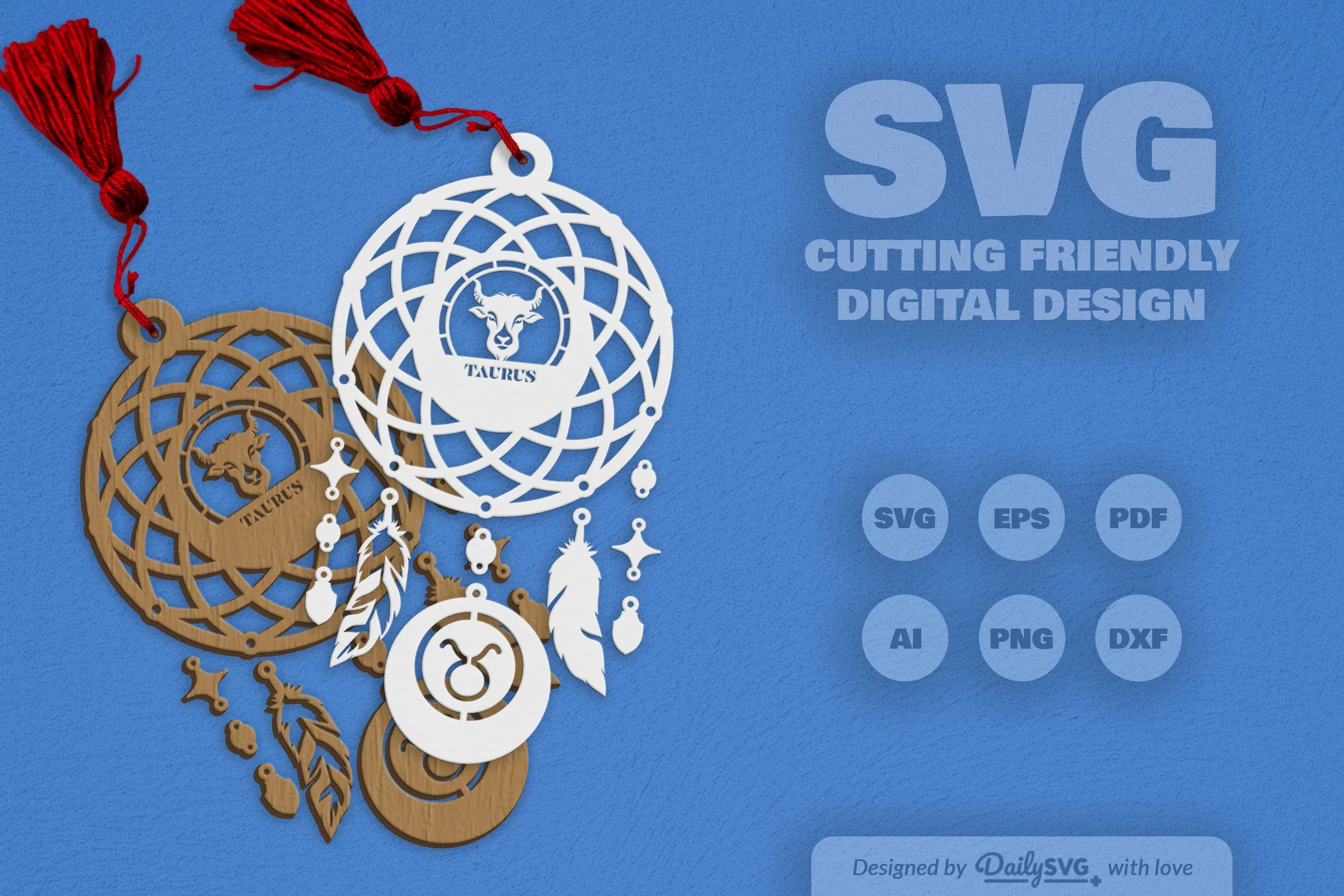 Taurus Dream Catcher Laser Cut Clipart Set - Image 8