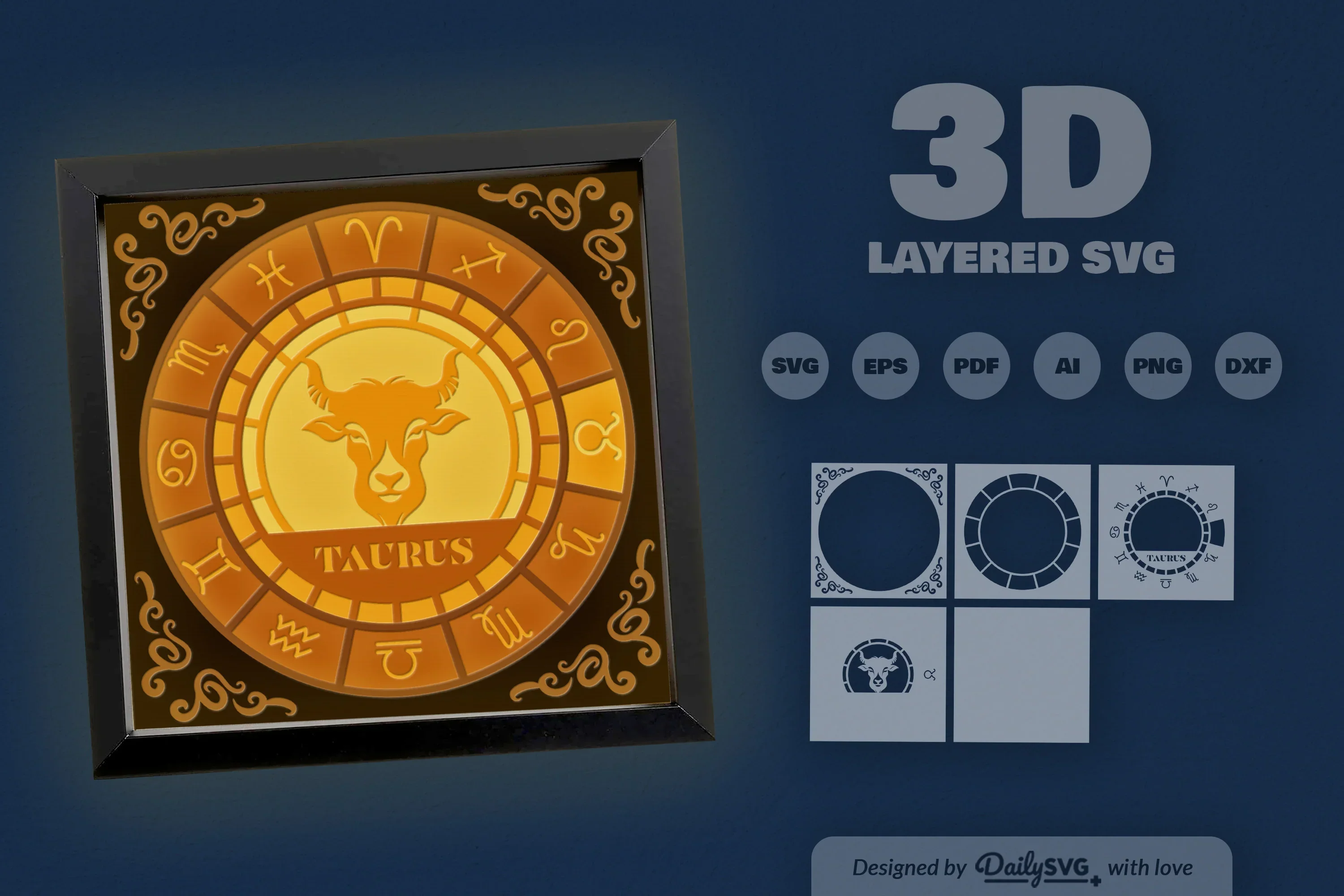 Taurus Zodiac 3D Shadow Box Papercut SVG Bundle - Image 3