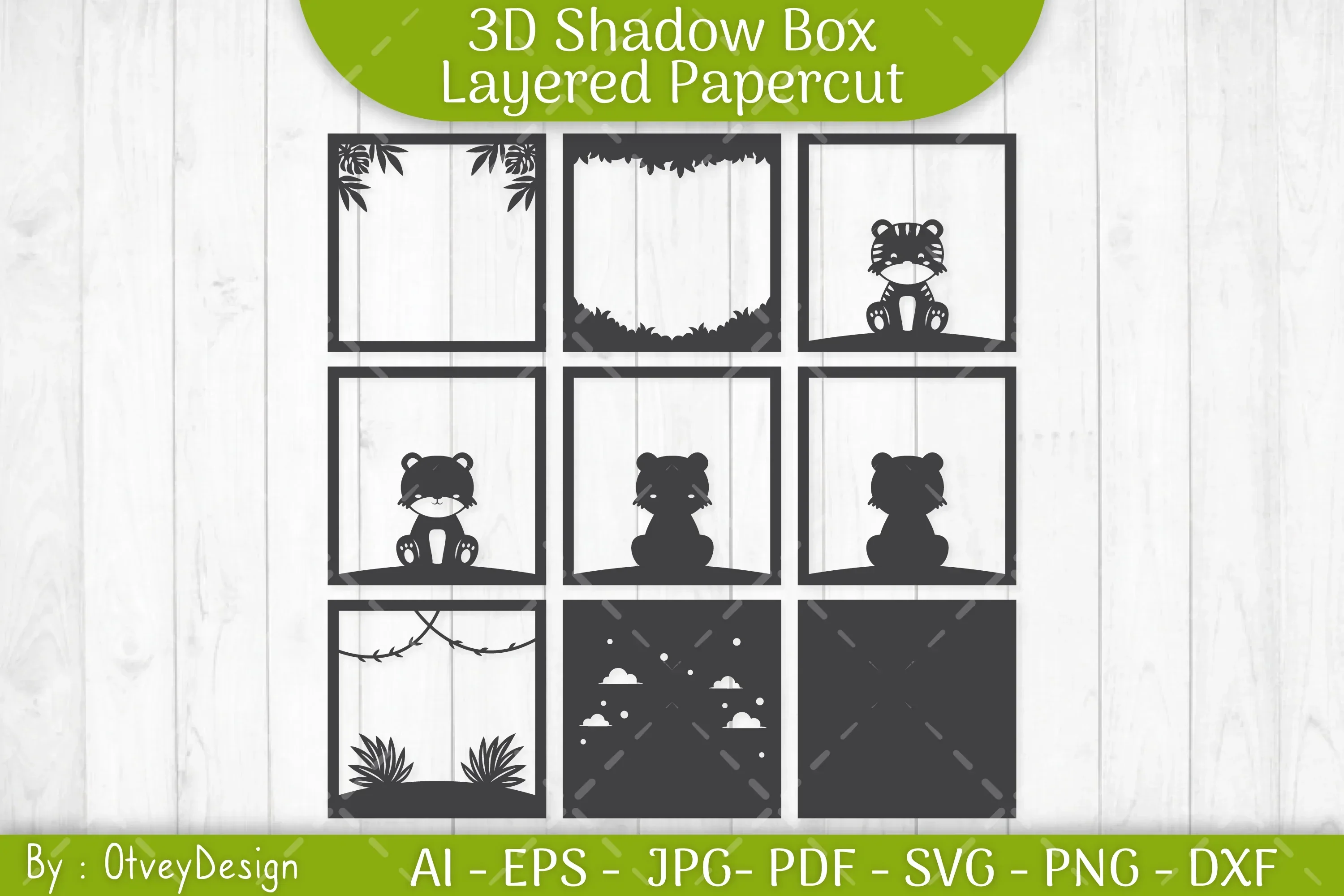 Tiger Animals Shadow Box Layered Papercut SVG Bundle - Image 3