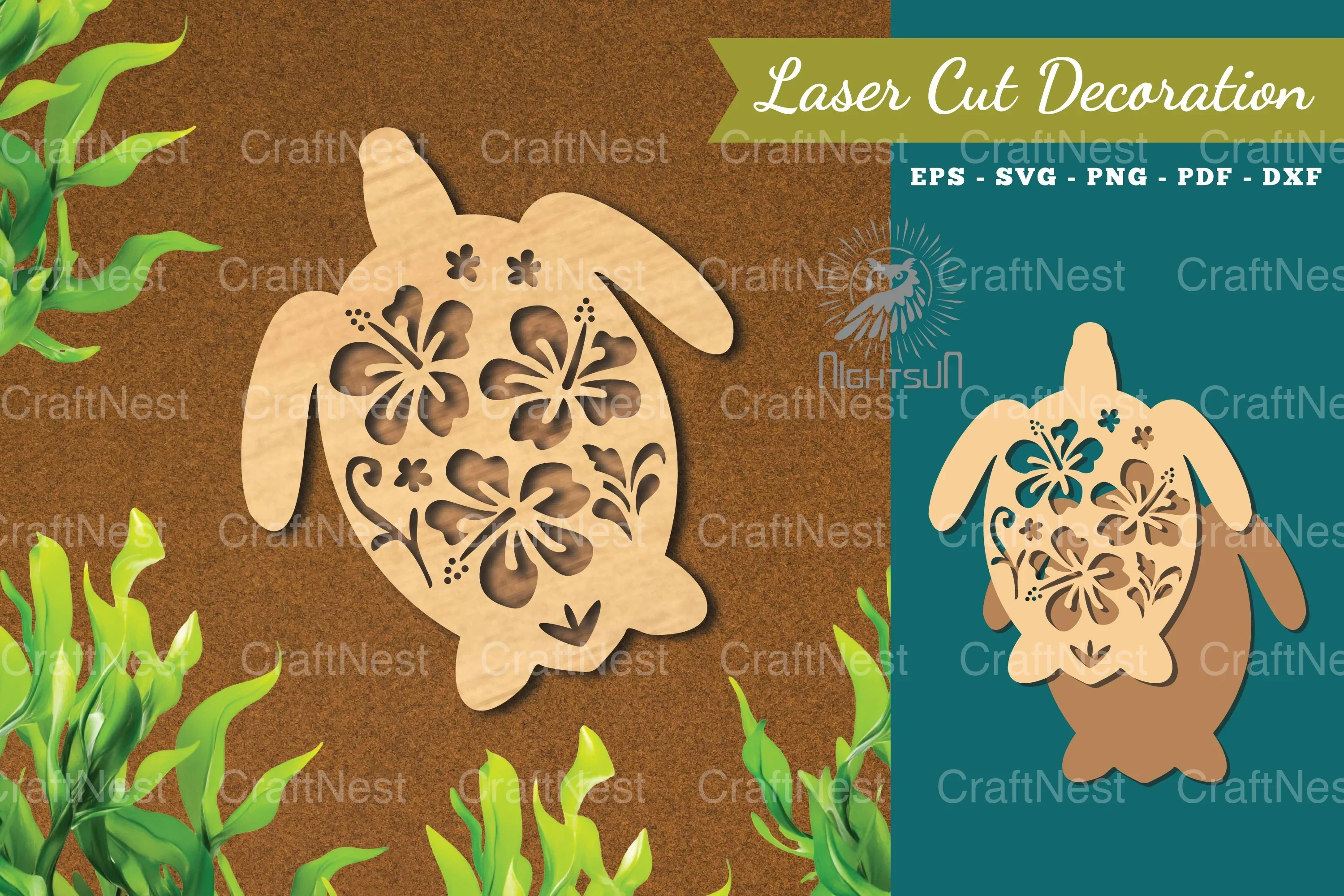Turtle Flowers Laser Cut Decoration Clipart Bundle