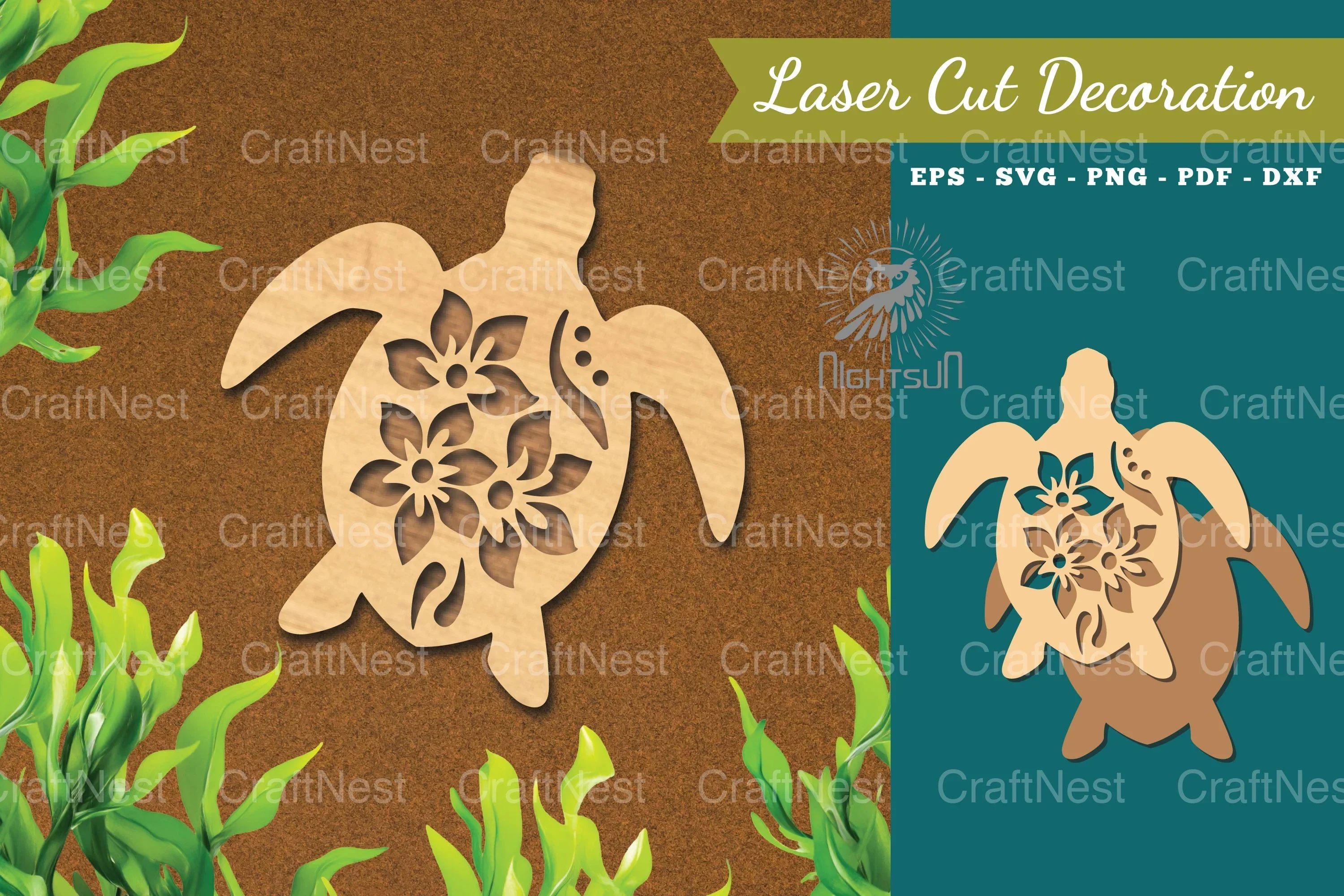 Turtle Flowers Laser Cut Decoration Clipart Bundle