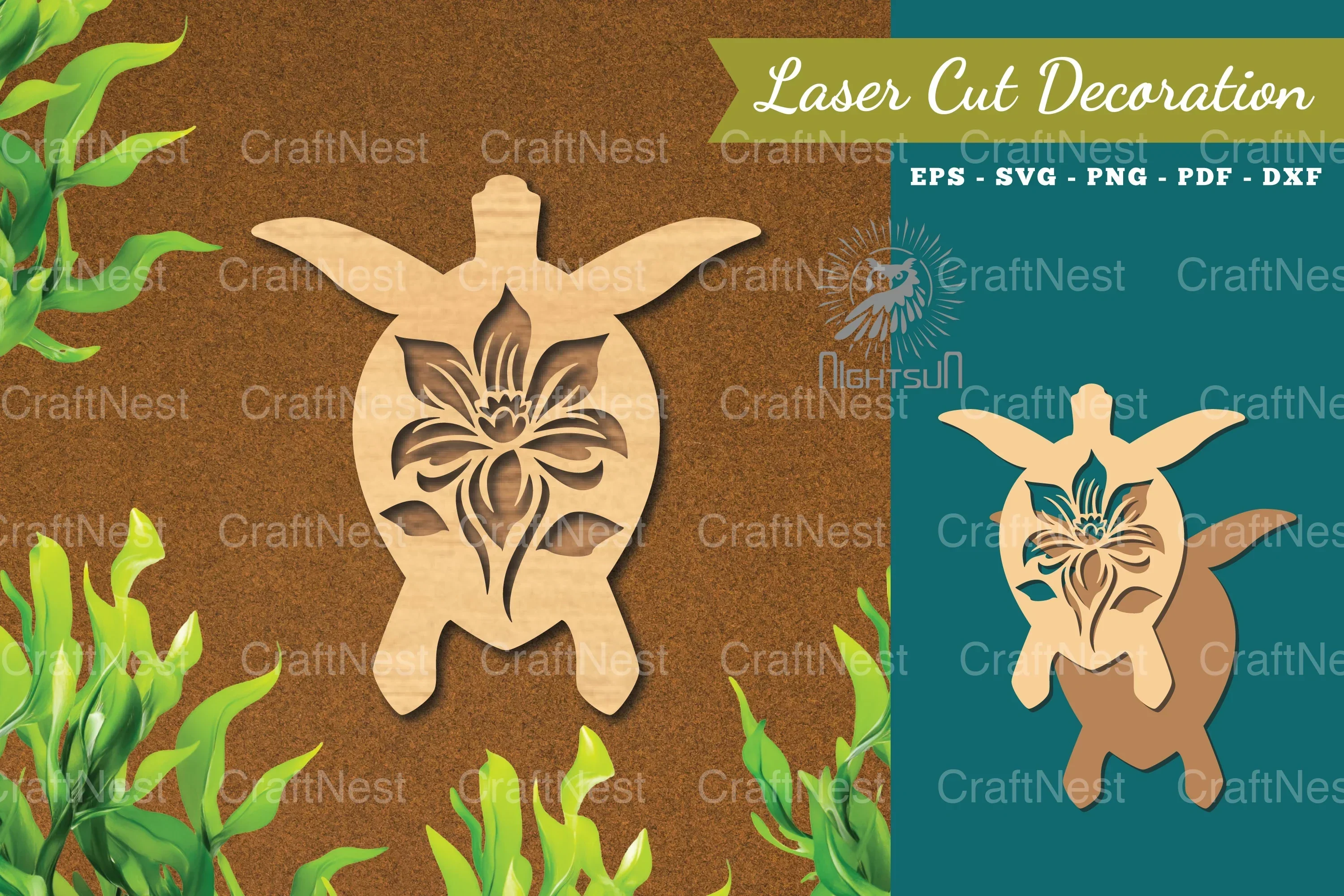 Turtle Flowers Laser Cut Decoration Clipart Bundle