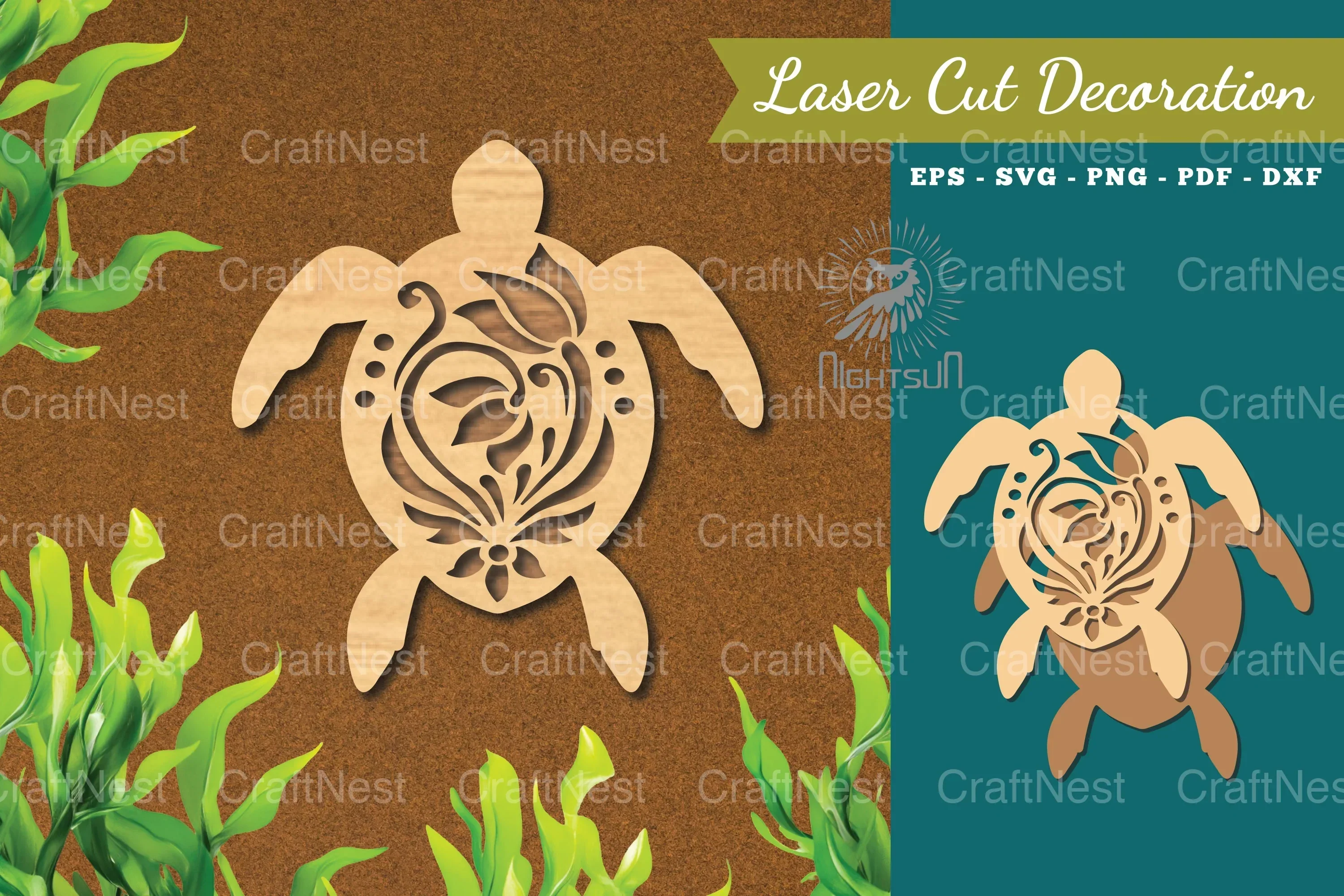 Turtle Flowers Laser Cut Decoration Clipart Bundle