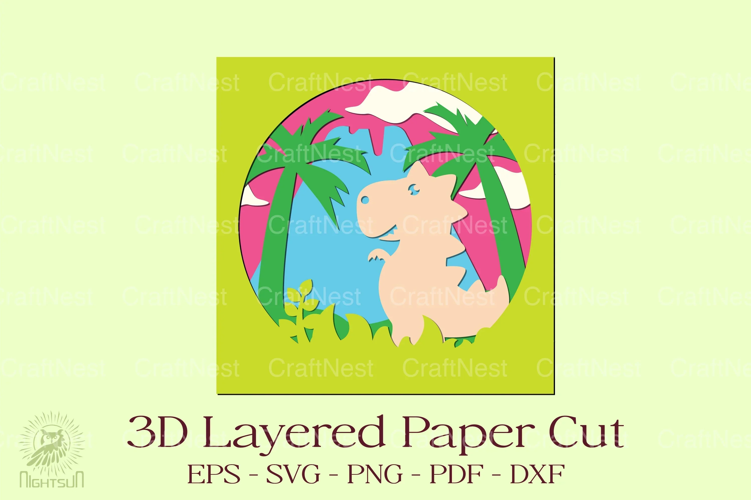 Tyrannosaurus 3D Layered Papercut Clipart Bundle