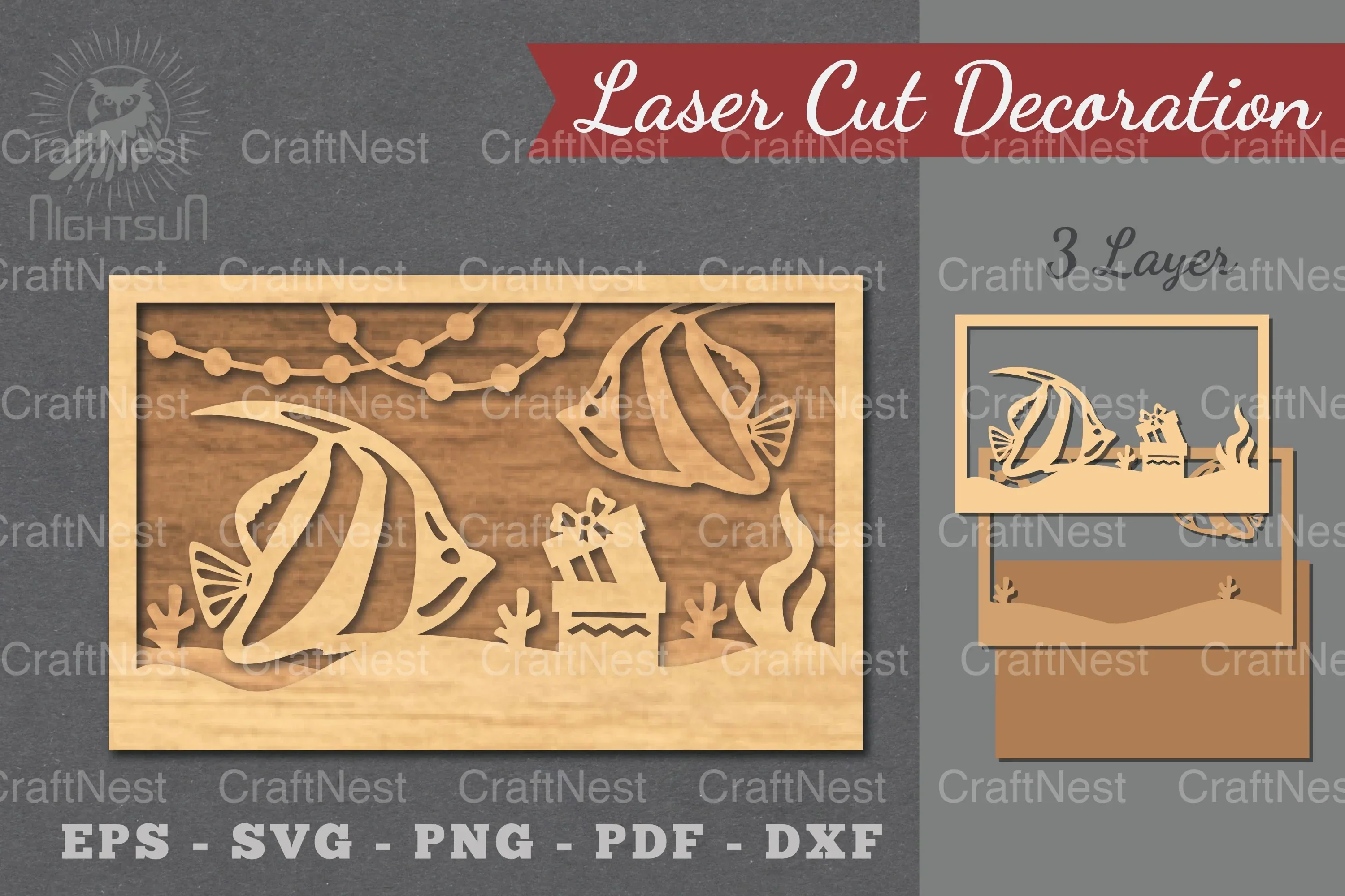 Underwater Christmas Scene Laser Cut Decoration Clipart Bundle