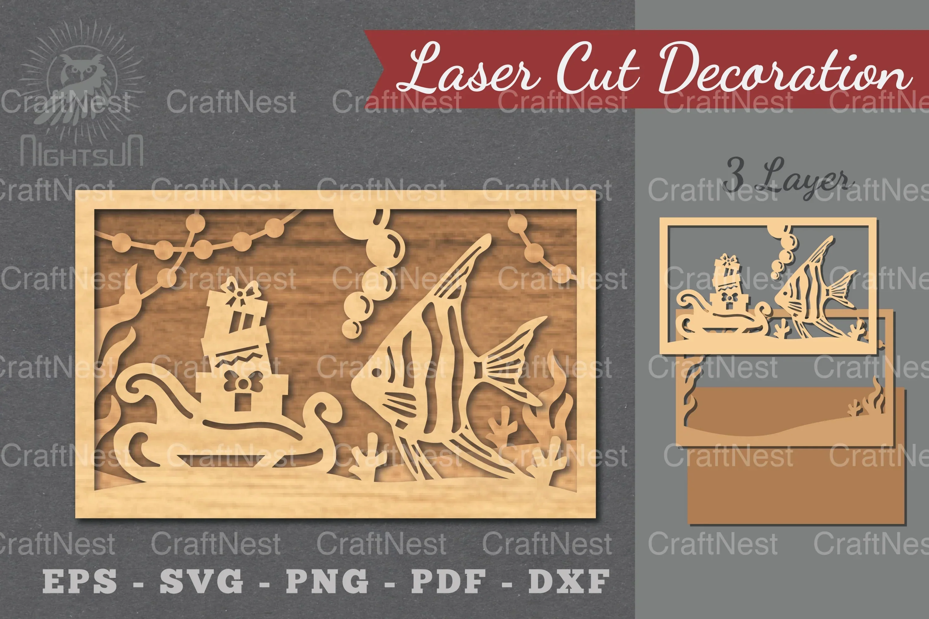 Underwater Christmas Scene Laser Cut Decoration Clipart Bundle