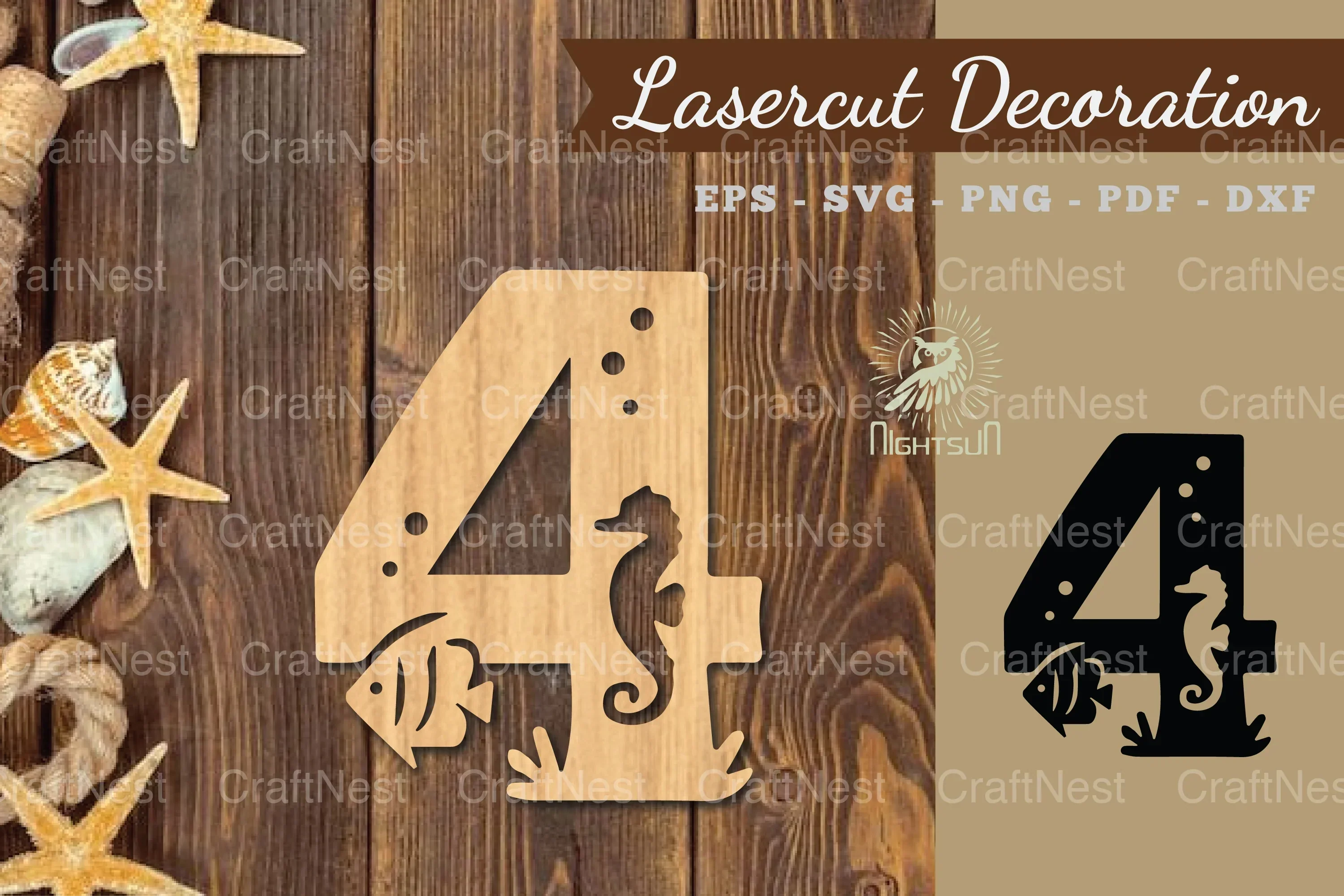 Underwater Number Four Lasercut Decoration Clipart Bundle