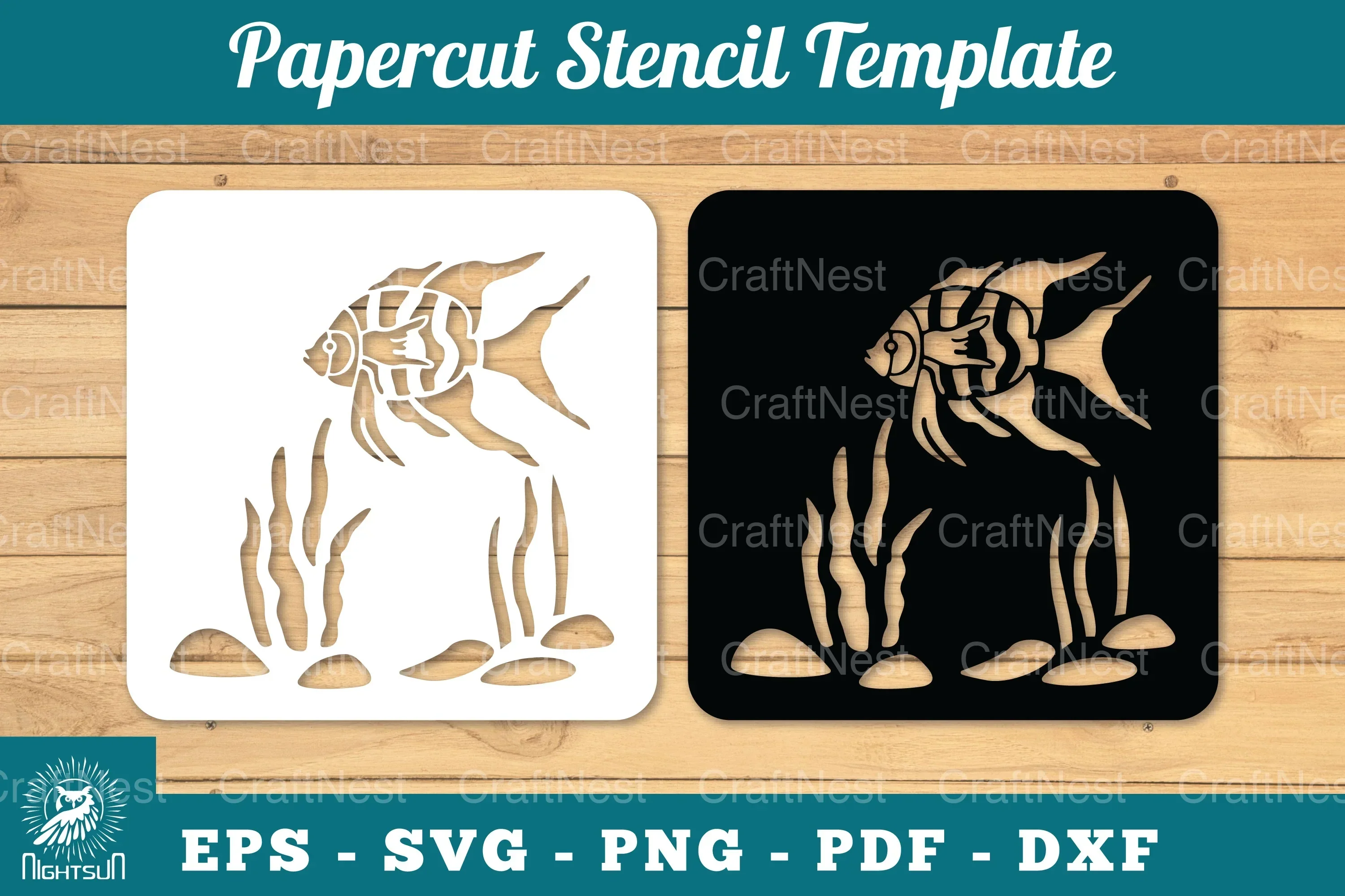 Underwater Scene Papercut Stencil Clipart Bundle