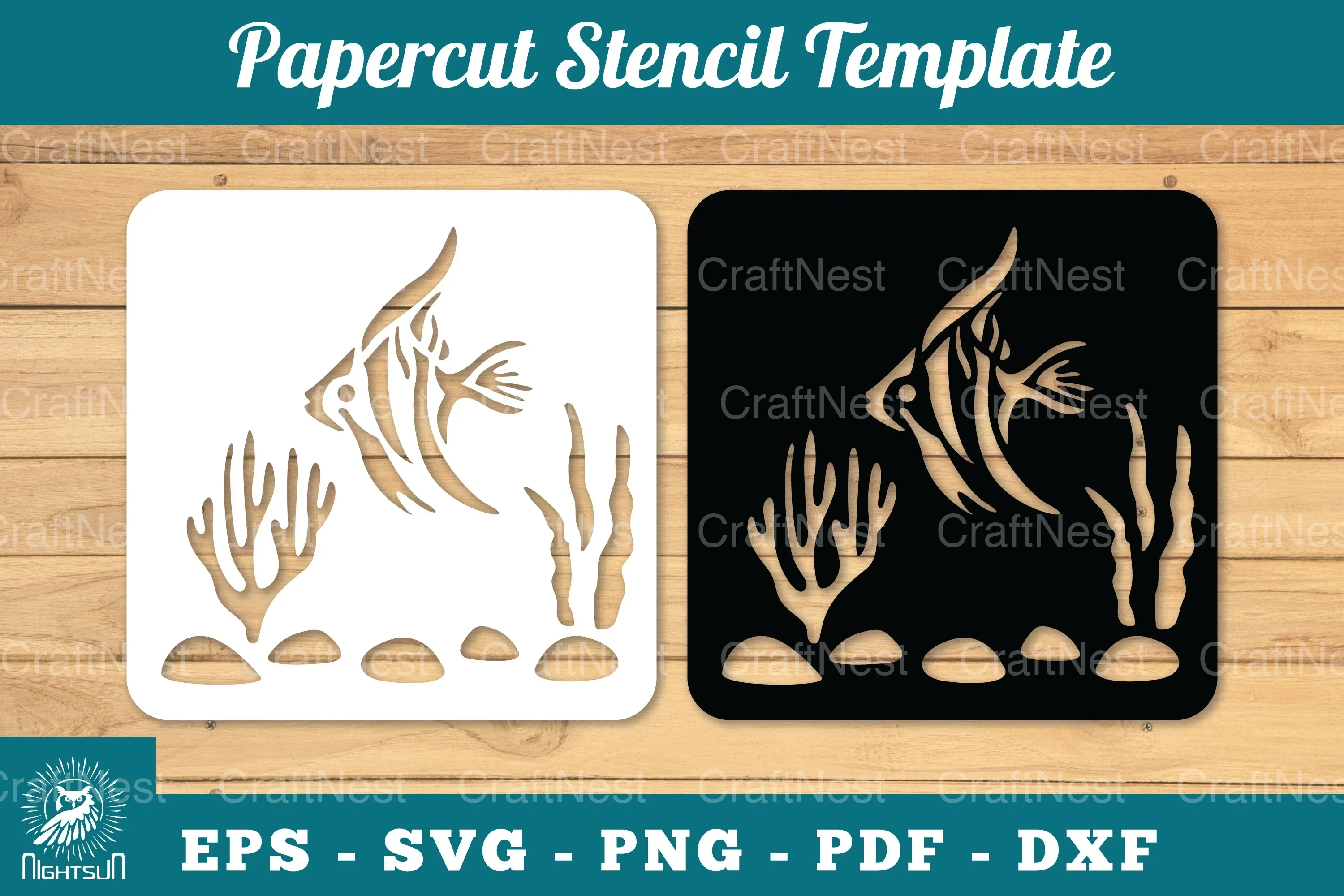 Underwater Scene Papercut Stencil Clipart Bundle