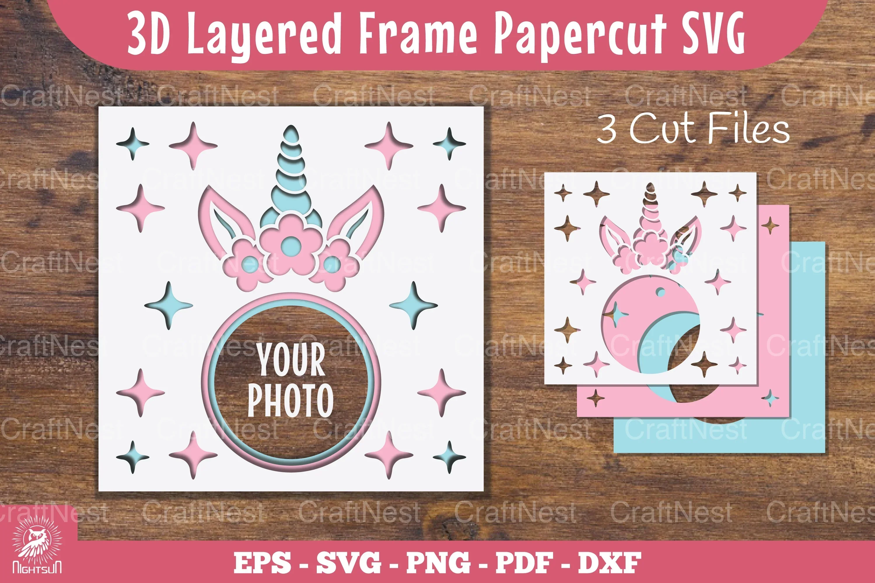 Unicorn 3D Layered Frame Papercut SVG Bundle