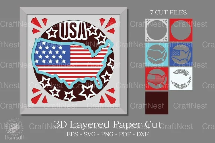 USA 3D Layered Paper Cut Clipart Bundle