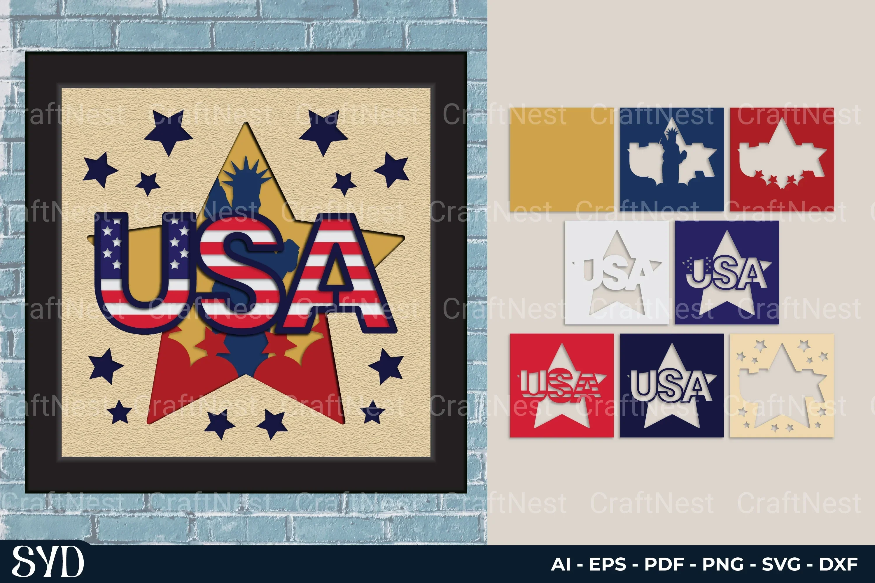 USA Sign Layered Box Paper Cut SVG Bundle - Image 2