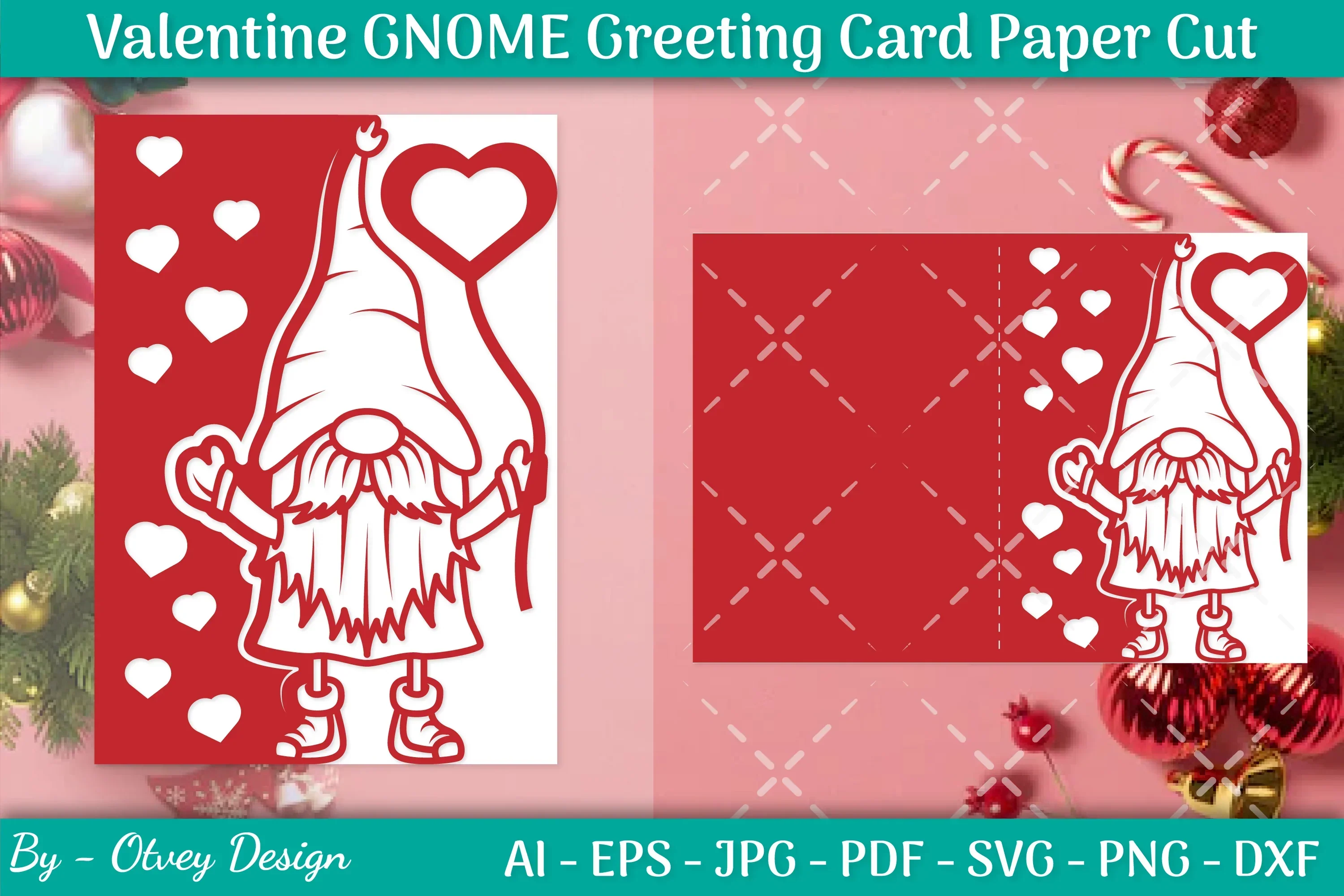 Valentine Gnome Greeting Card Papercut SVG Bundle